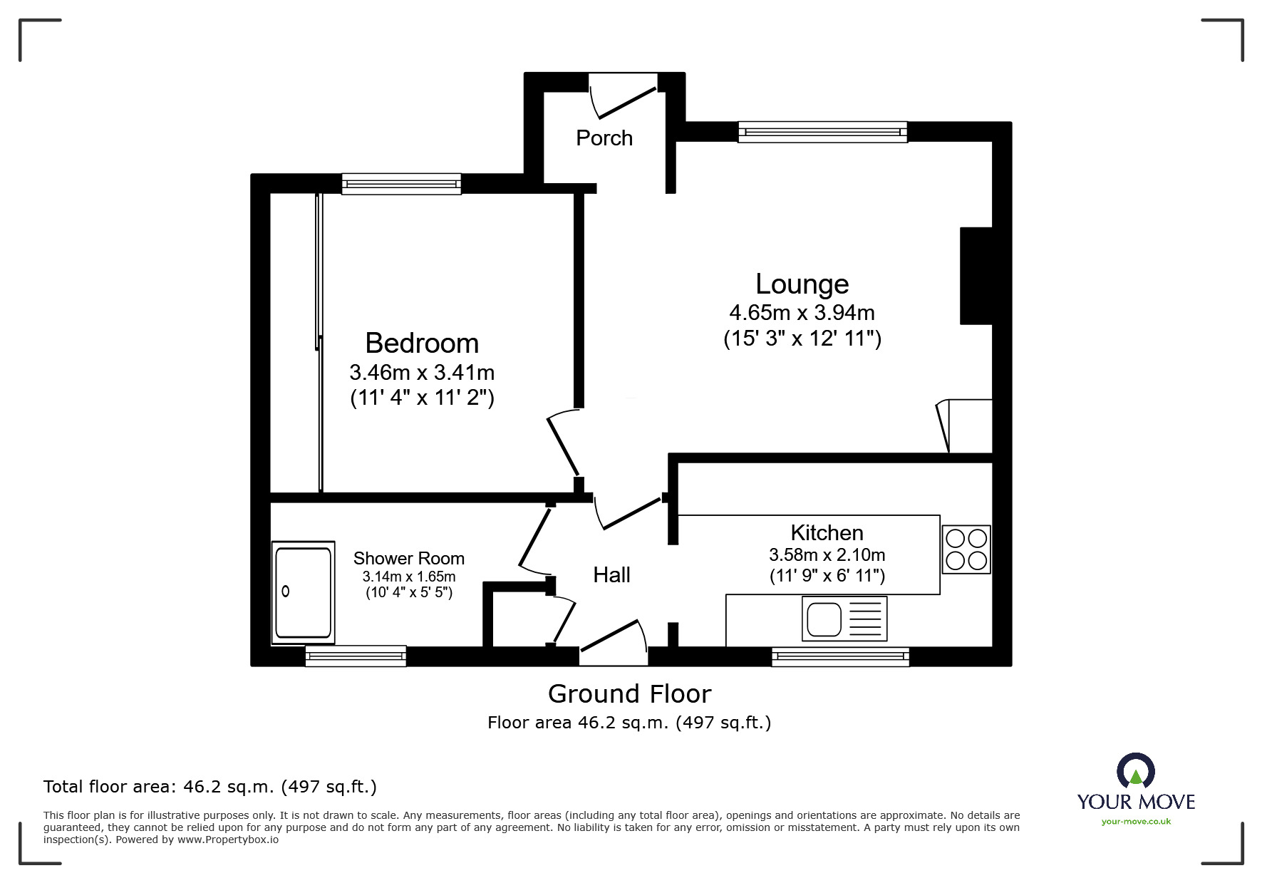 Floorplan of 1 bedroom Semi Detached Bungalow for sale, Oliver Road, Swanley, Kent, BR8