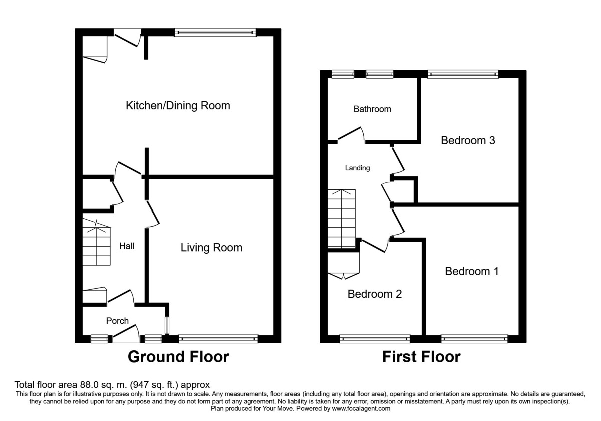Floorplan of 3 bedroom Mid Terrace House to rent, Worsley Street, Pendlebury,Swinton, Manchester, M27
