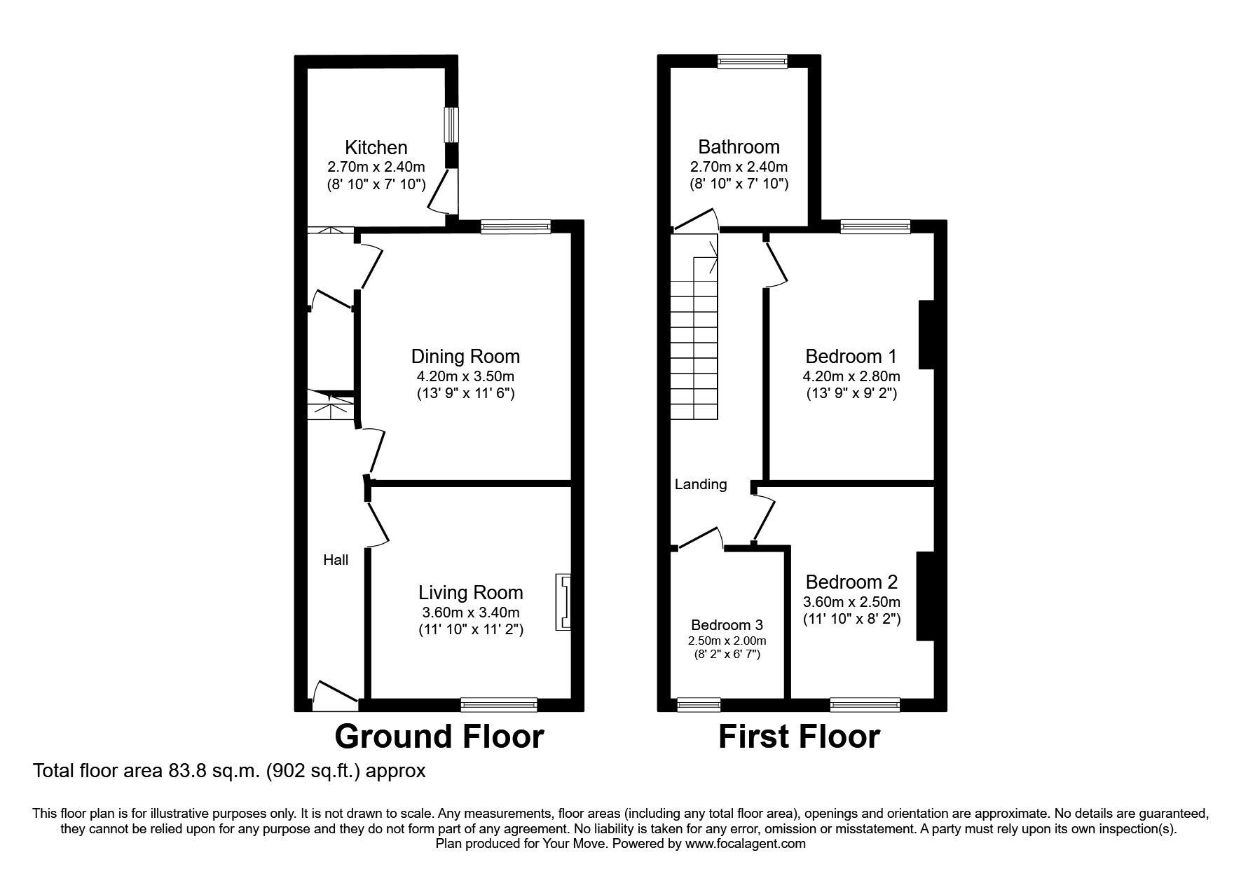Floorplan of 3 bedroom Mid Terrace House to rent, Catherine Street, Eccles, Greater Manchester, M30