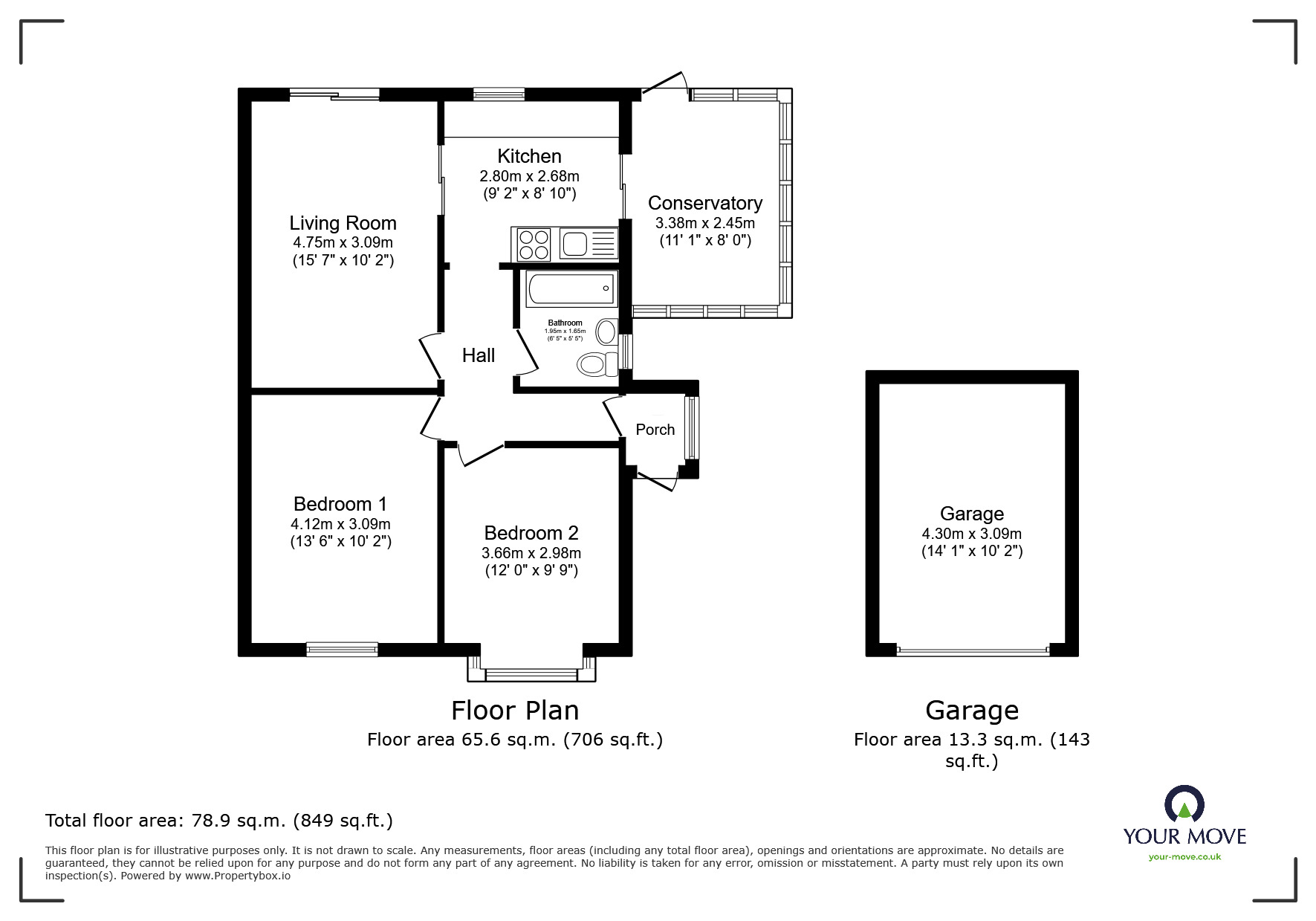 Floorplan of 2 bedroom Semi Detached Bungalow for sale, Cemetery Road South, Swinton, Greater Manchester, M27
