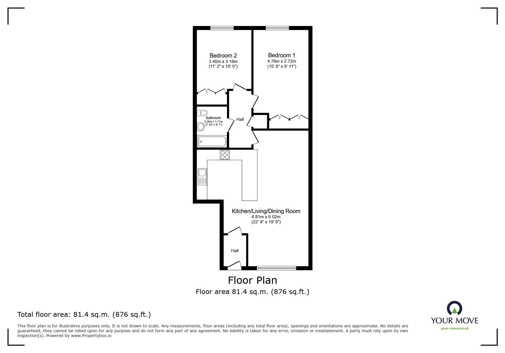 Floorplan of 2 bedroom  Flat for sale, Moss Lane, Wardley, Manchester, M27