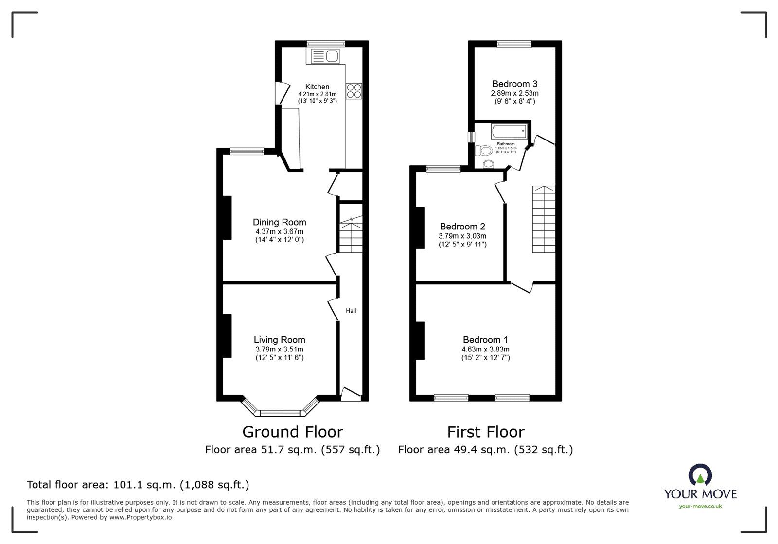 Floorplan of 3 bedroom Mid Terrace House for sale, Nelson Avenue, Eccles, Greater Manchester, M30