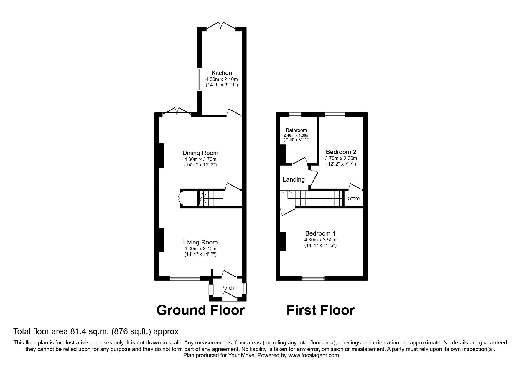 Floorplan of 2 bedroom Mid Terrace House to rent, Moss Lane, Wardley,Swinton, Manchester, M27
