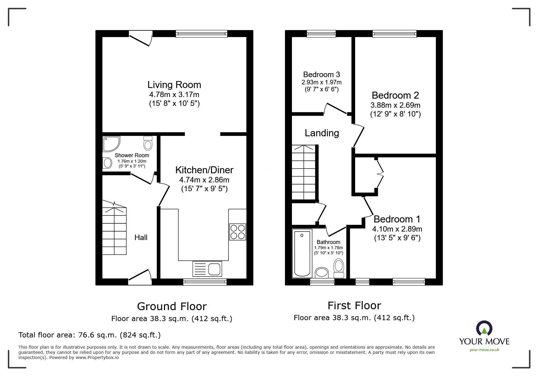 Floorplan of 3 bedroom Mid Terrace House for sale, Dewberry Close, Swinton, Greater Manchester, M27