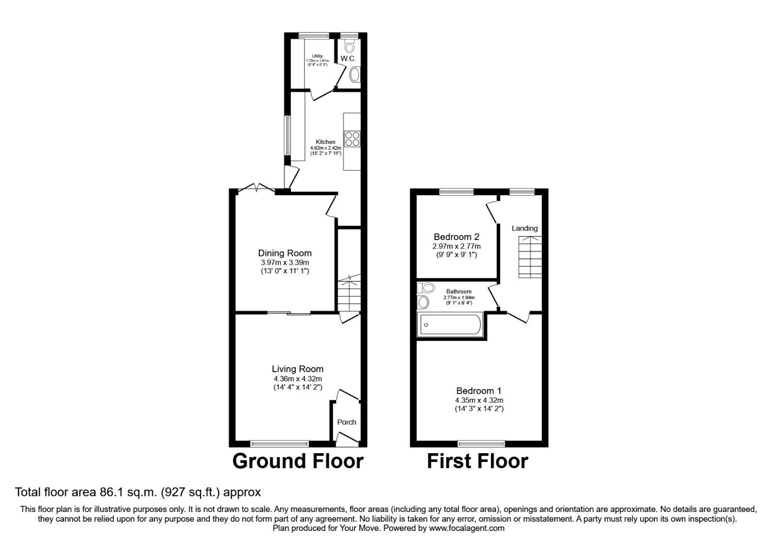 Floorplan of 2 bedroom Mid Terrace House to rent, Buchanan Street, Pendlebury, Manchester, M27