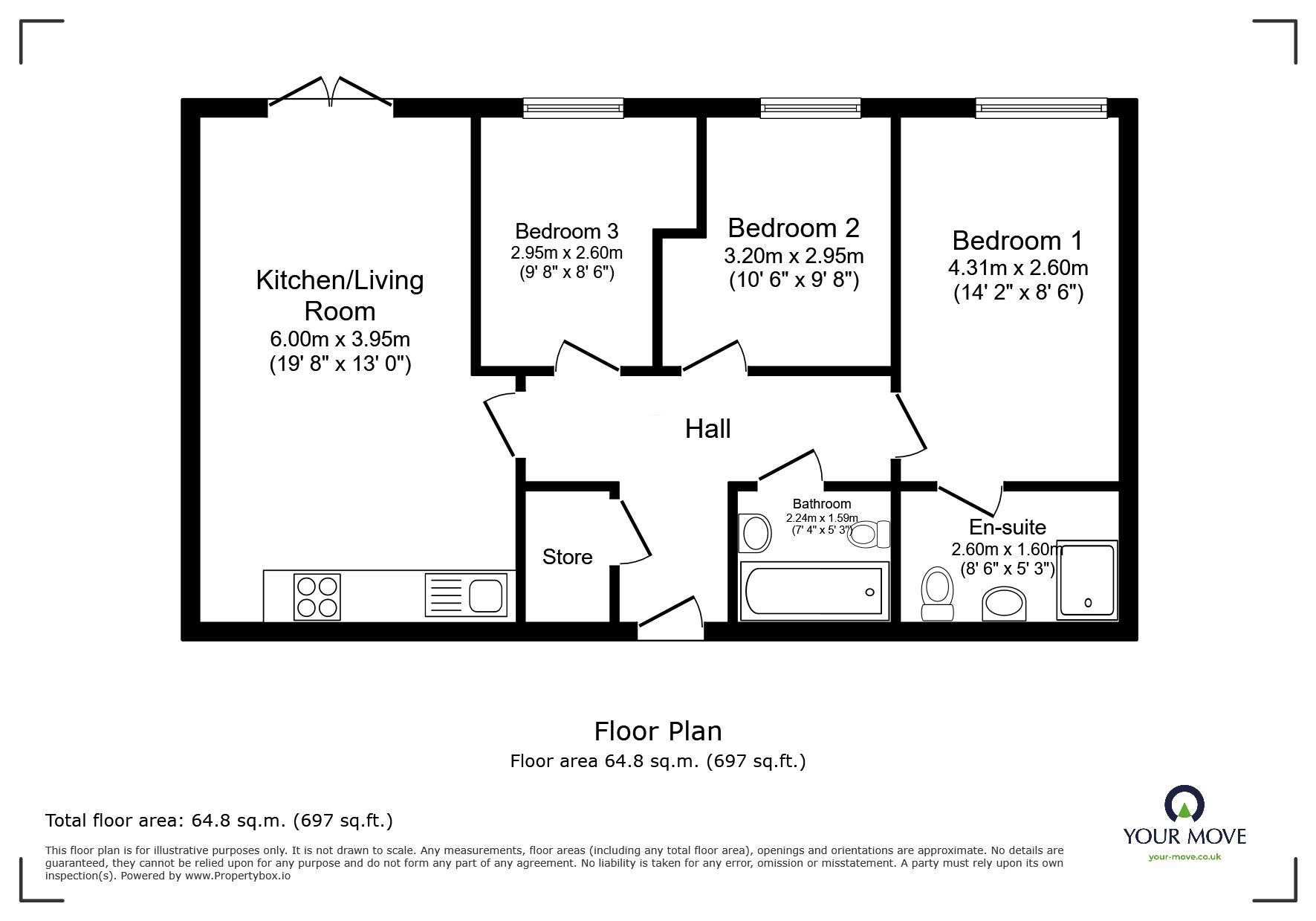 Floorplan of 3 bedroom Flat for sale, Derwent Street, Salford, Greater Manchester, M5