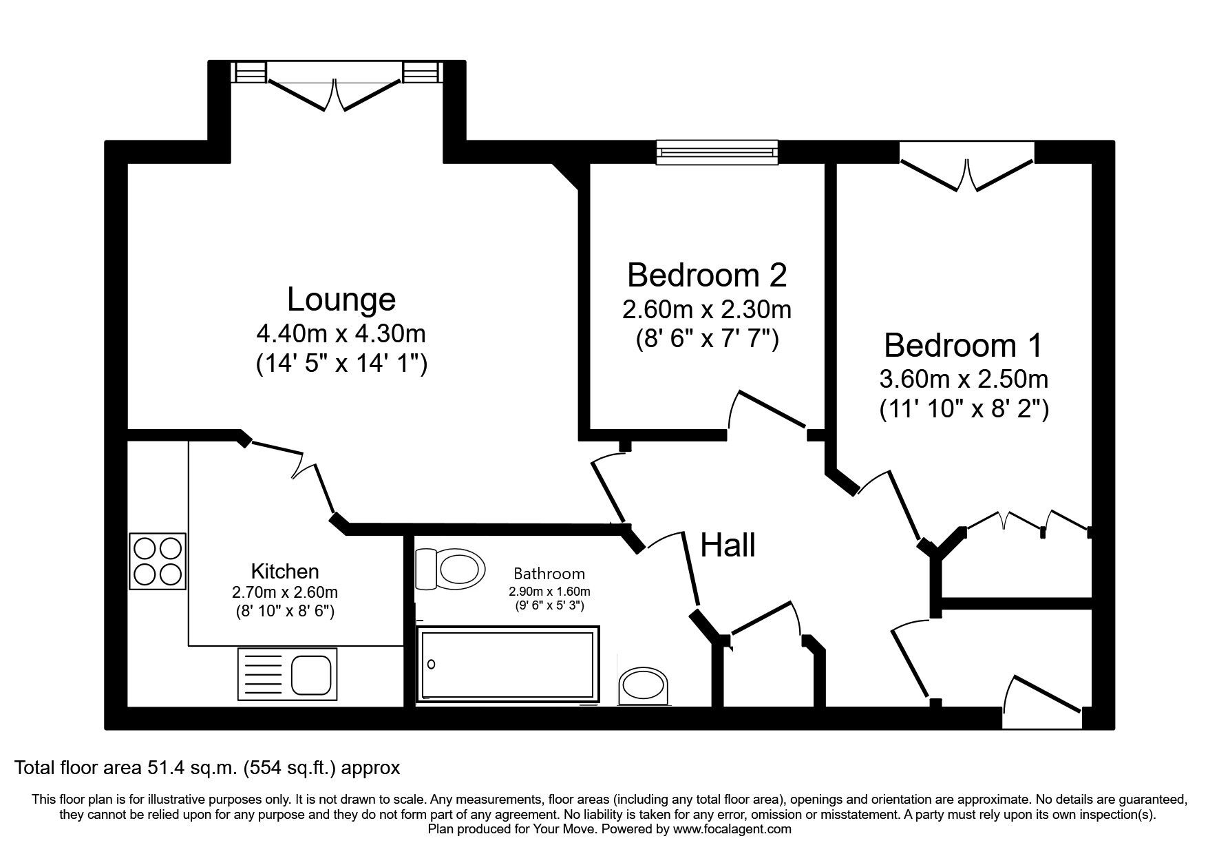 Floorplan of 2 bedroom Flat for sale, Pinhigh Place, Salford, Greater Manchester, M6