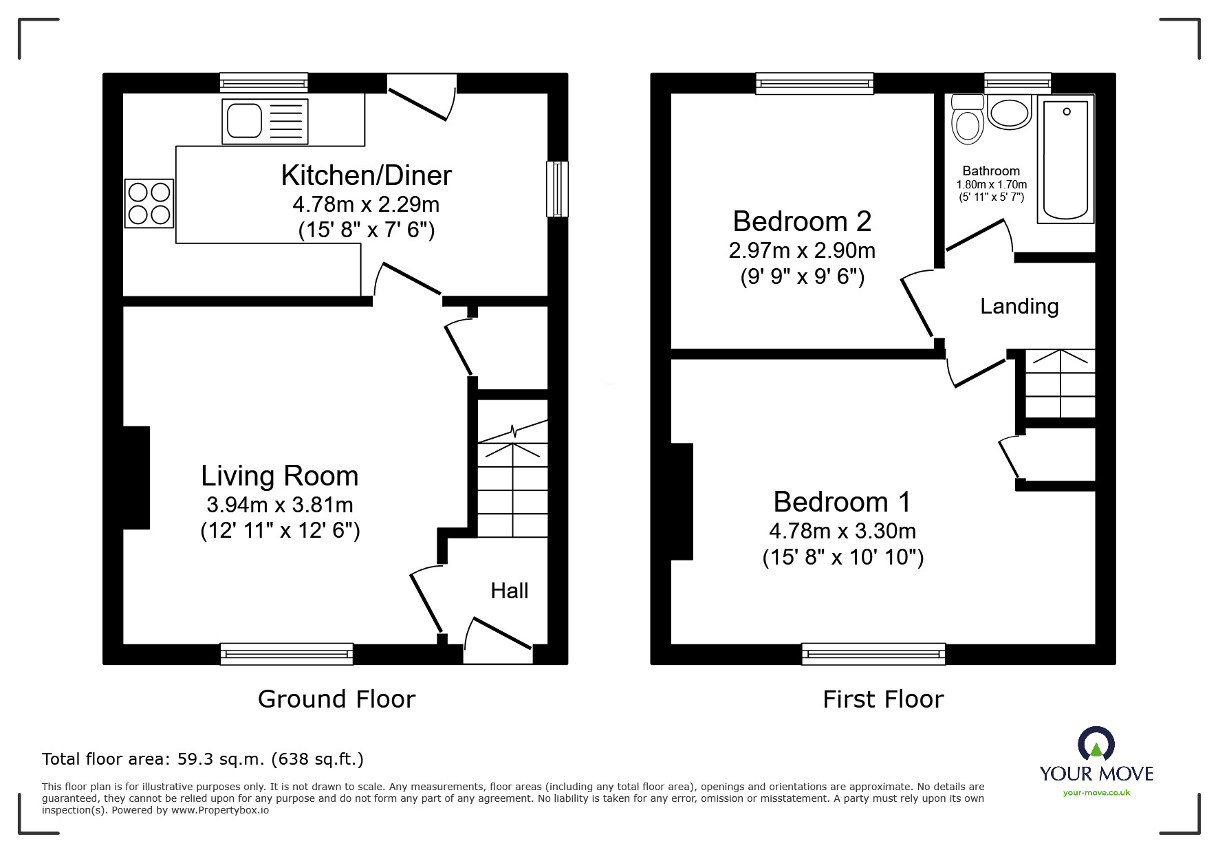 Floorplan of 2 bedroom Semi Detached House for sale, Coronation Street, Pendlebury, Manchester, M27