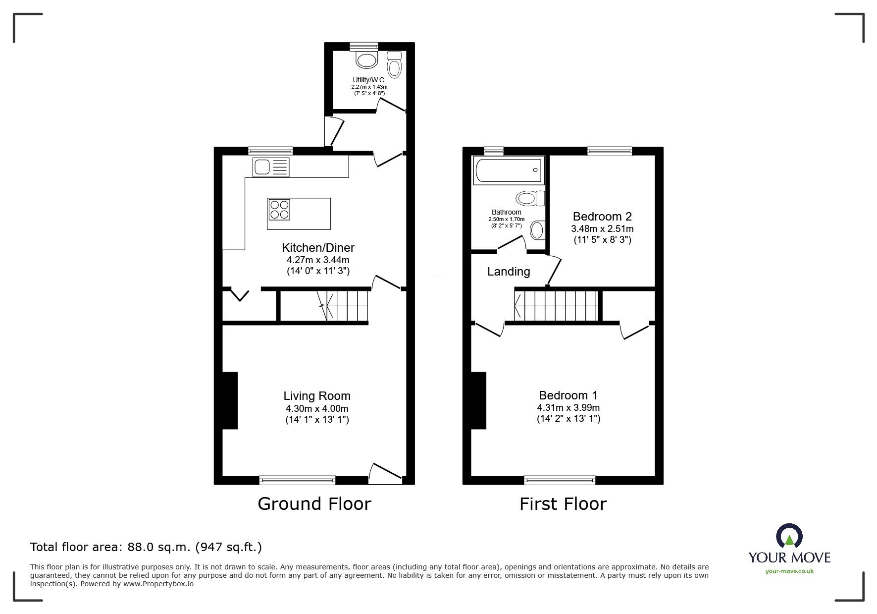 Floorplan of 2 bedroom Mid Terrace House for sale, Stafford Road, Swinton, Greater Manchester, M27