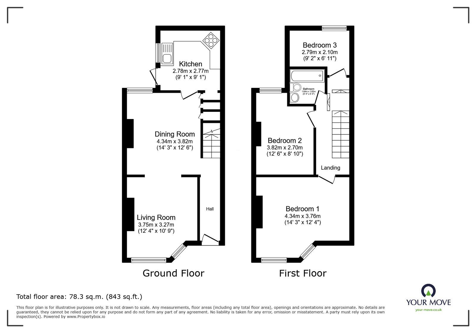 Floorplan of 3 bedroom Mid Terrace House to rent, New Barton Street, Salford, Greater Manchester, M6