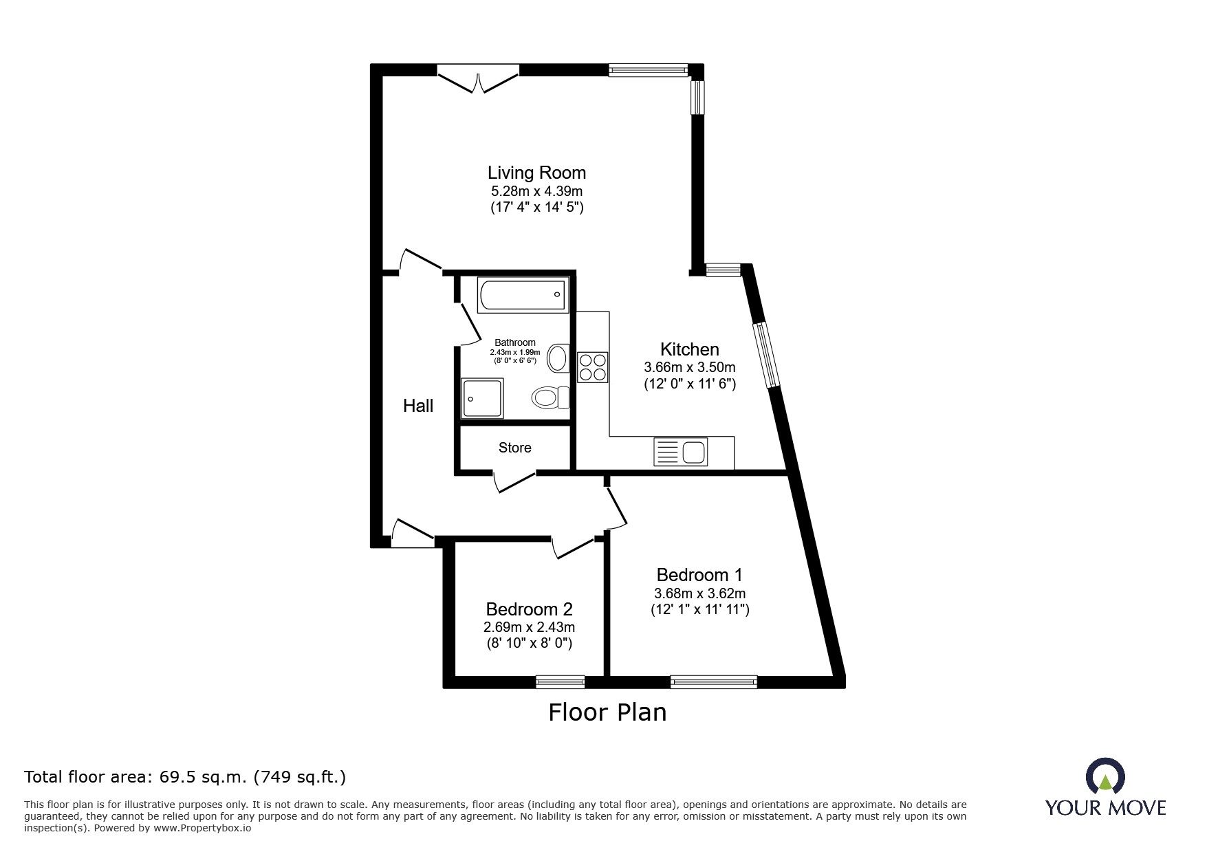 Floorplan of 2 bedroom Flat for sale, Richmond Court, 50 North George Street, Manchester,, M3