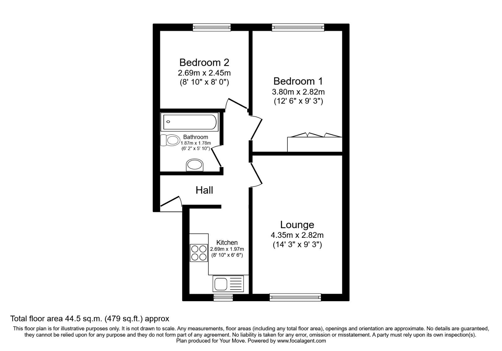 Floorplan of 2 bedroom Flat to rent, Haslam Road, Torquay, Devon, TQ1