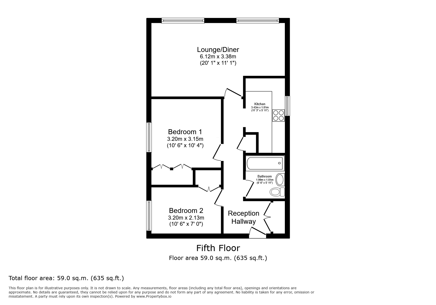 Floorplan of 2 bedroom Flat for sale, Lower Warberry Road, Torquay, Devon, TQ1