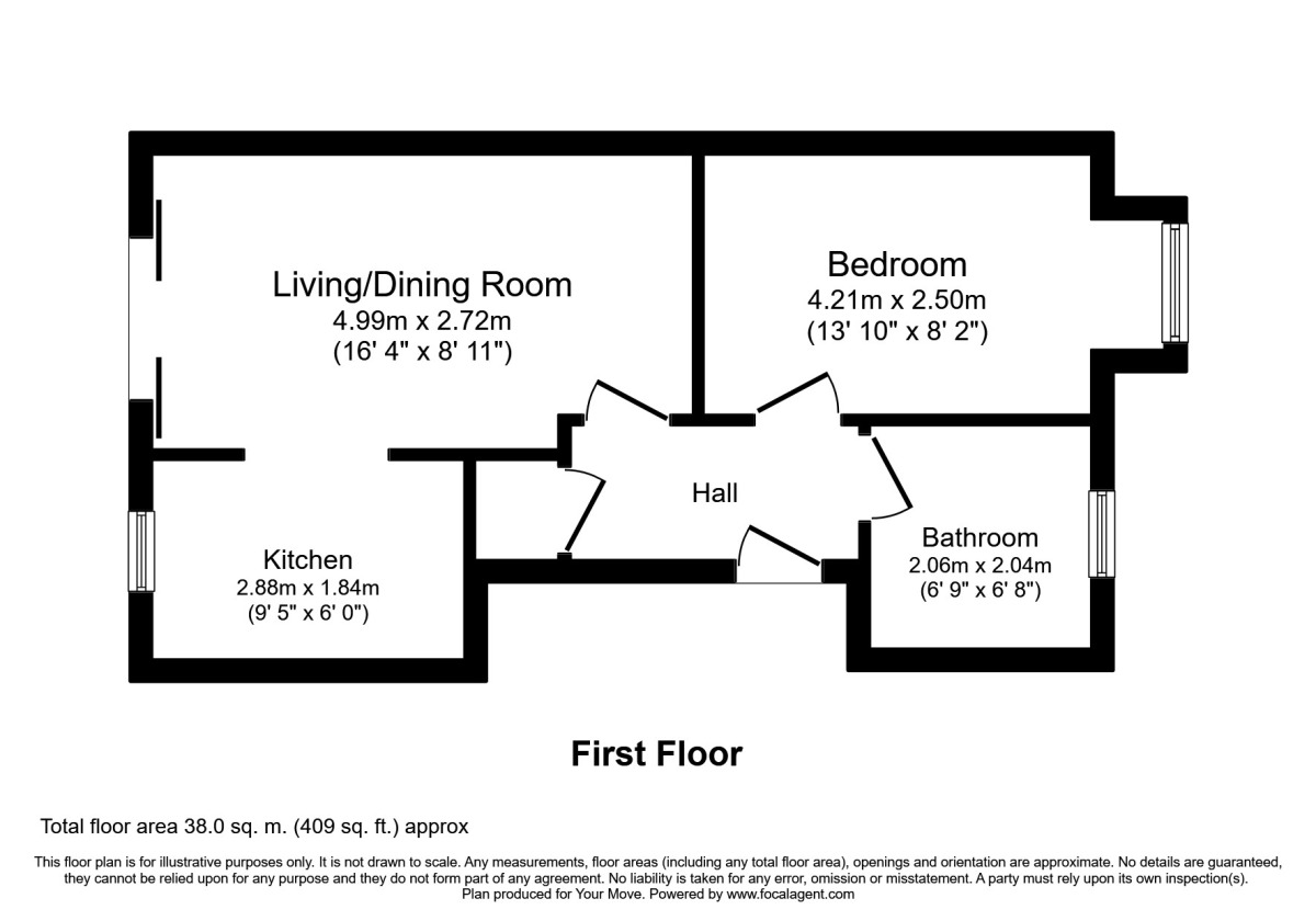 Floorplan of 1 bedroom Flat to rent, Hasletts Close, Tunbridge Wells, Kent, TN1