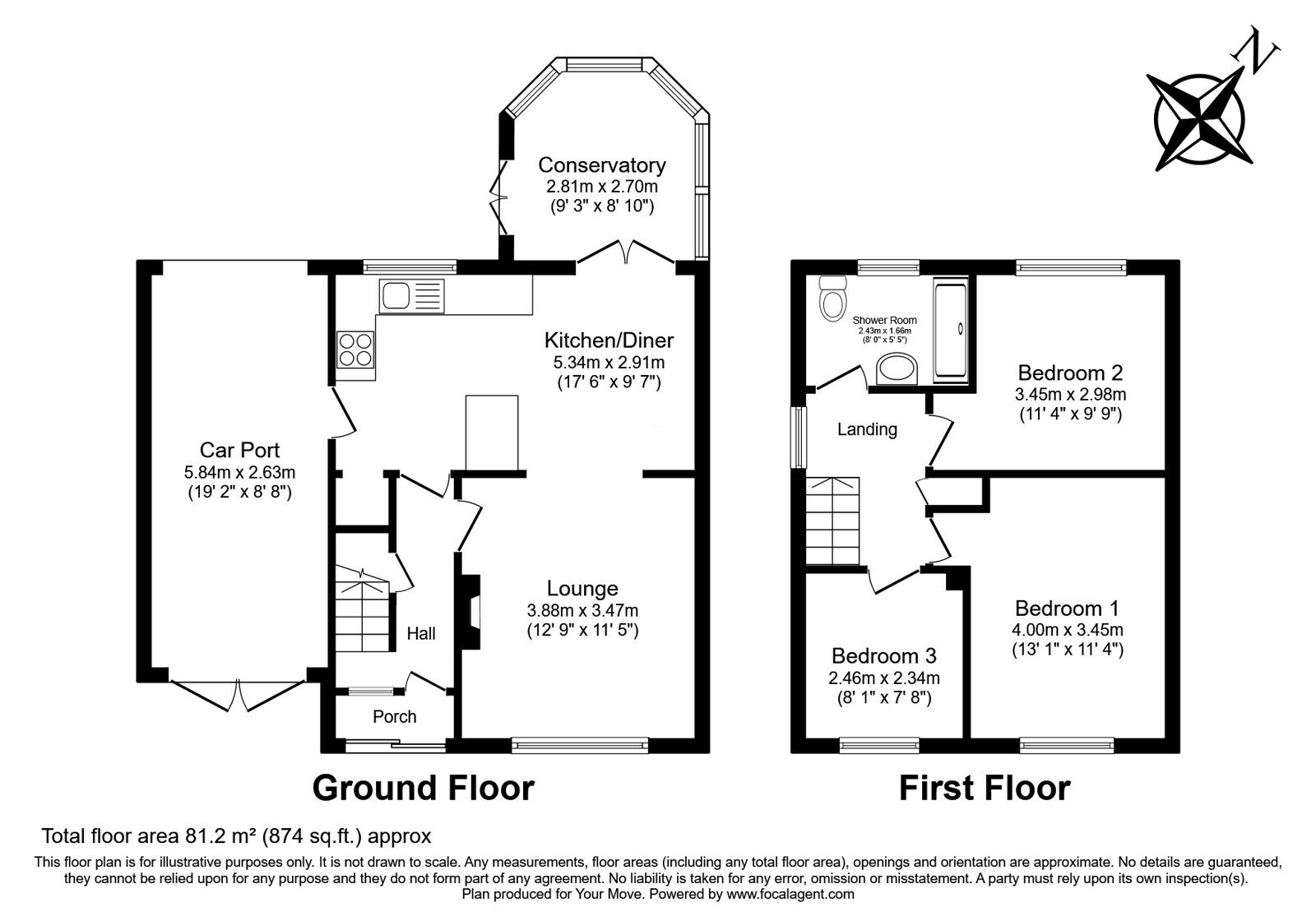 Floorplan of 3 bedroom Semi Detached House for sale, Greggs Wood Road, Tunbridge Wells, TN2