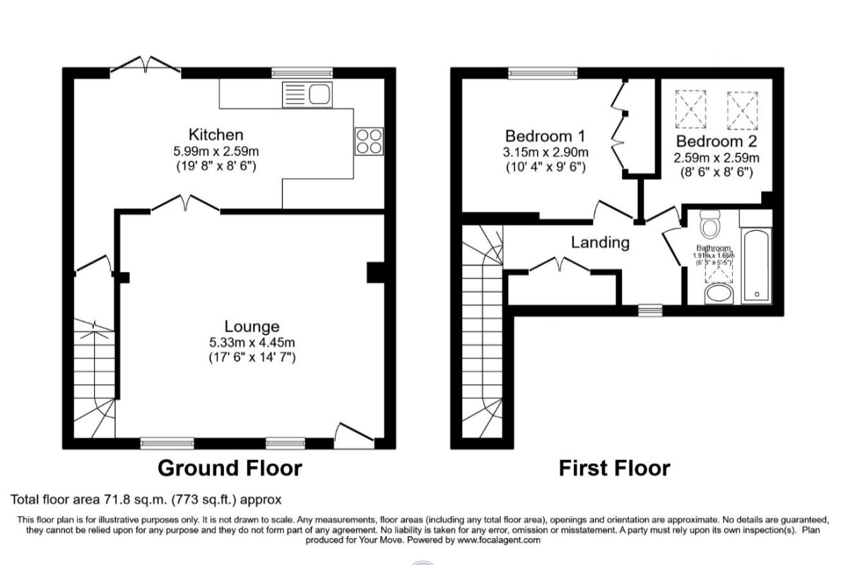 Floorplan of 2 bedroom Mid Terrace House to rent, Batchelors, Pembury, Kent, TN2
