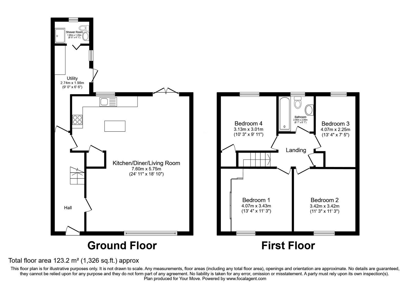 Floorplan of 4 bedroom Semi Detached House for sale, Beagles Wood Road, Pembury, Kent, TN2