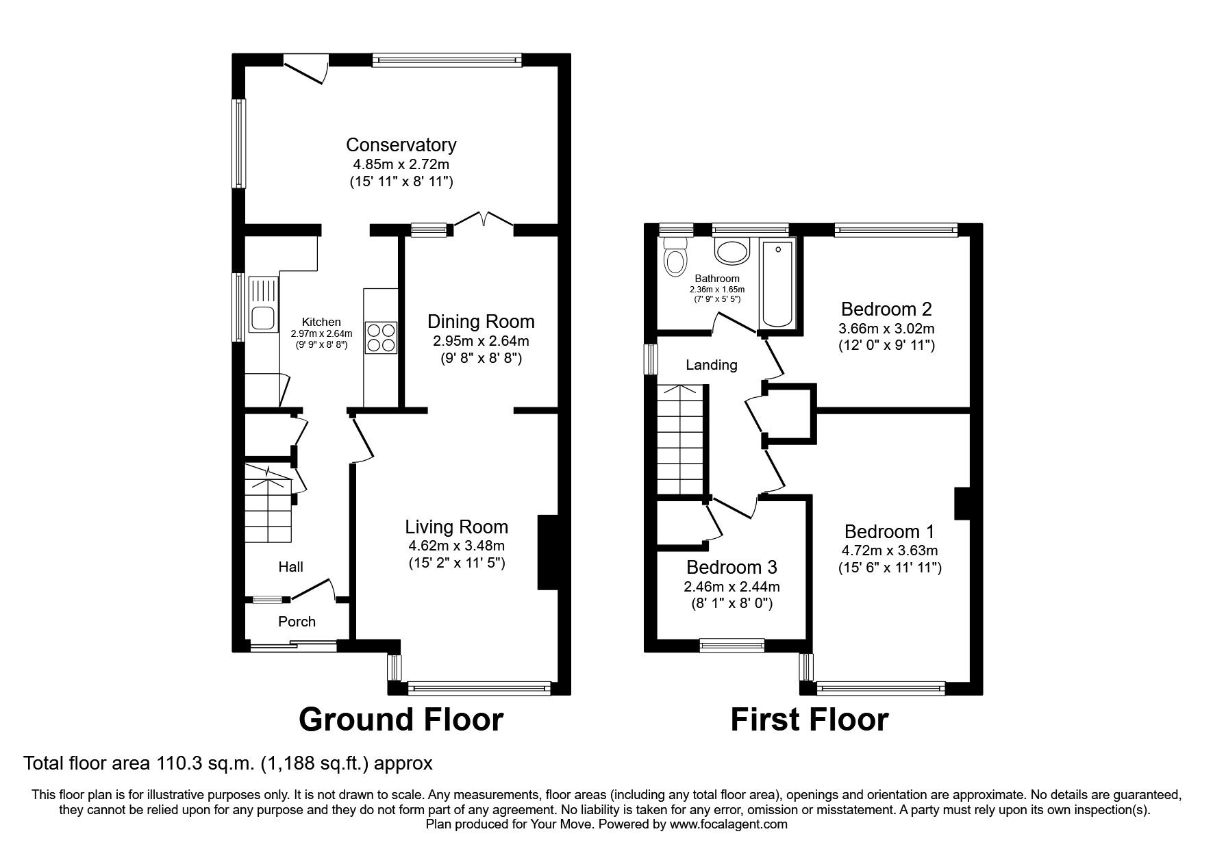 Floorplan of 3 bedroom Semi Detached House to rent, Liptraps Lane, Tunbridge Wells, Kent, TN2