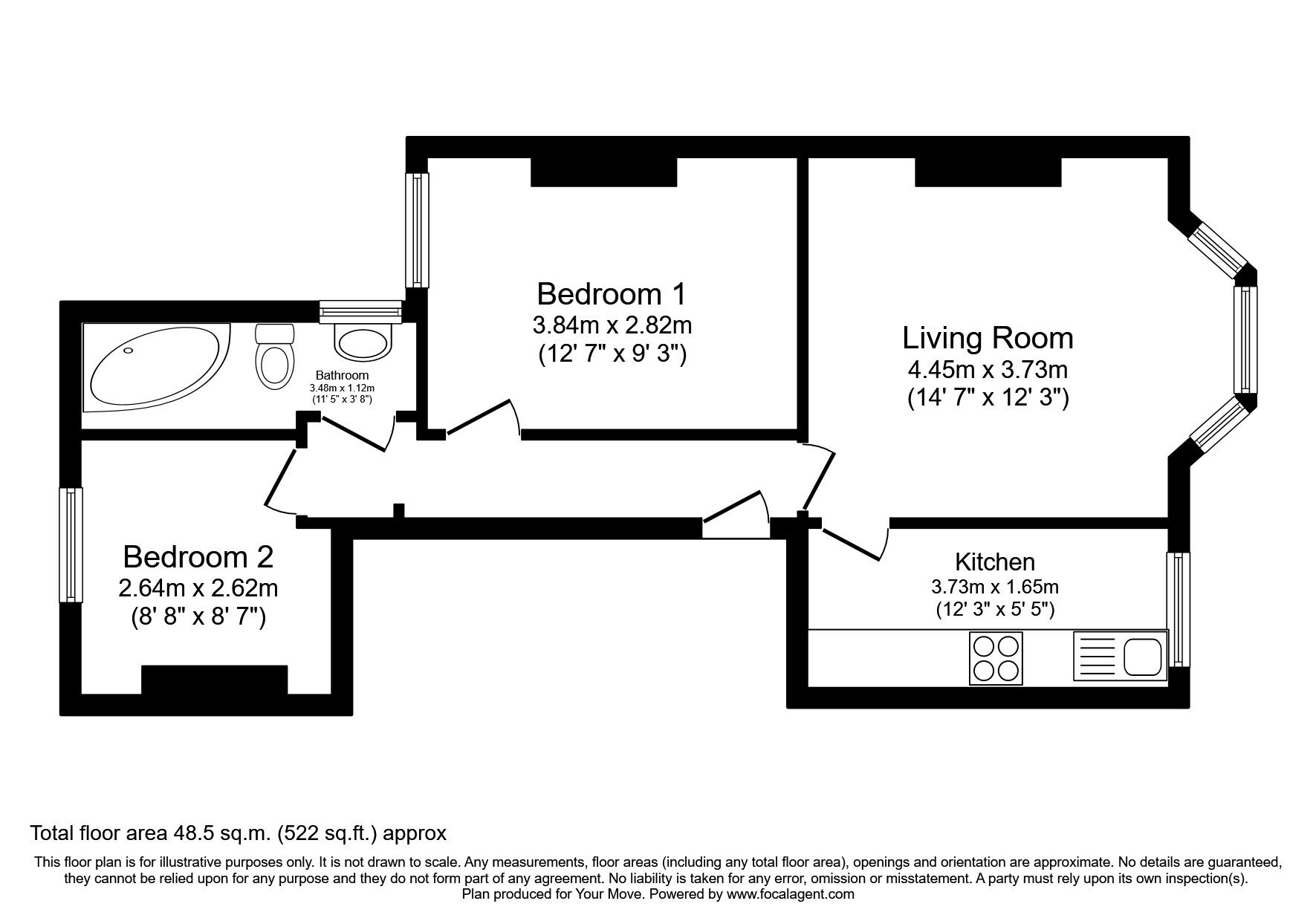 Floorplan of 2 bedroom Flat to rent, Guildford Road, Tunbridge Wells, Kent, TN1