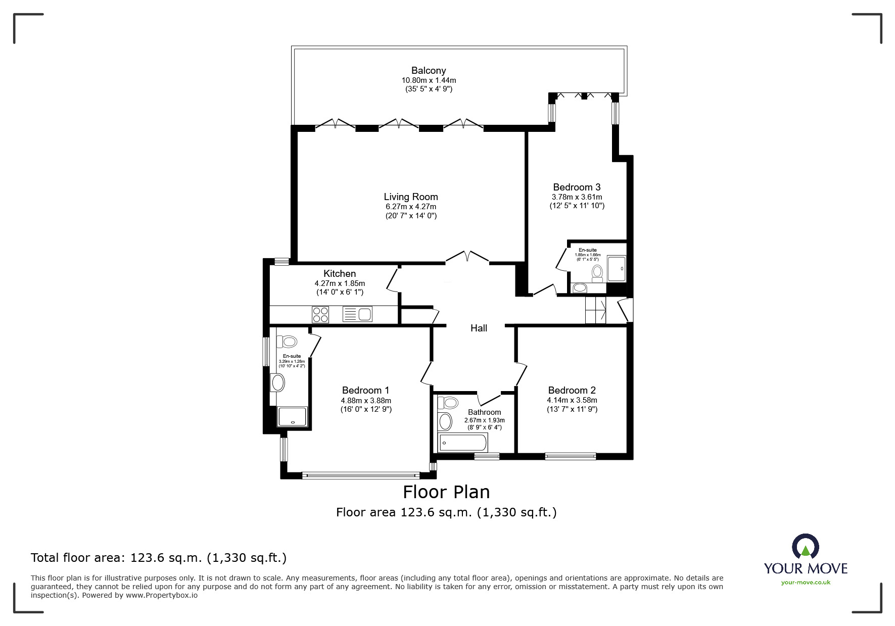 Floorplan of 3 bedroom  Flat to rent, Bishops Down Road, Tunbridge Wells, Kent, TN4