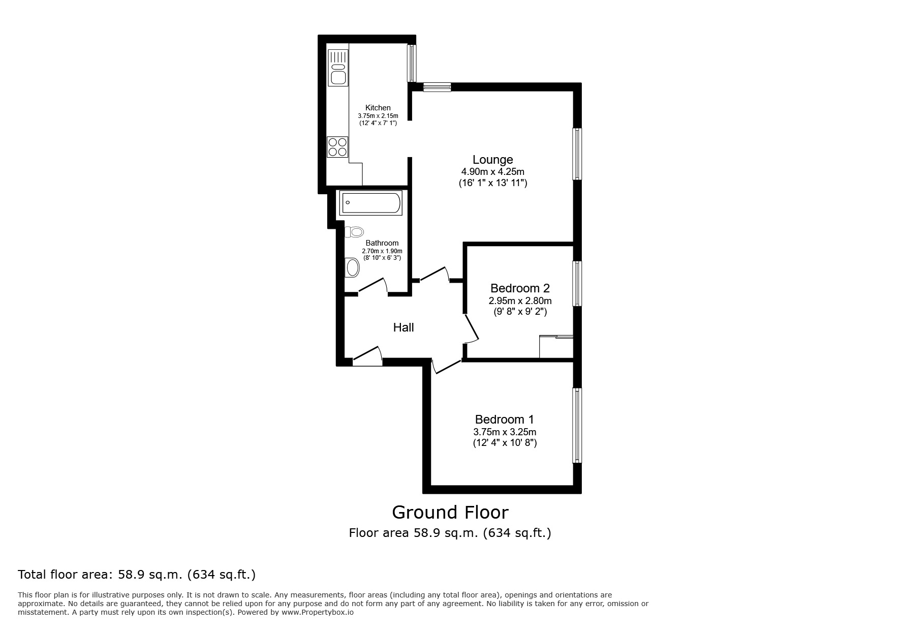 Floorplan of 2 bedroom  Flat to rent, Bishops Down Road, Tunbridge Wells, Kent, TN4