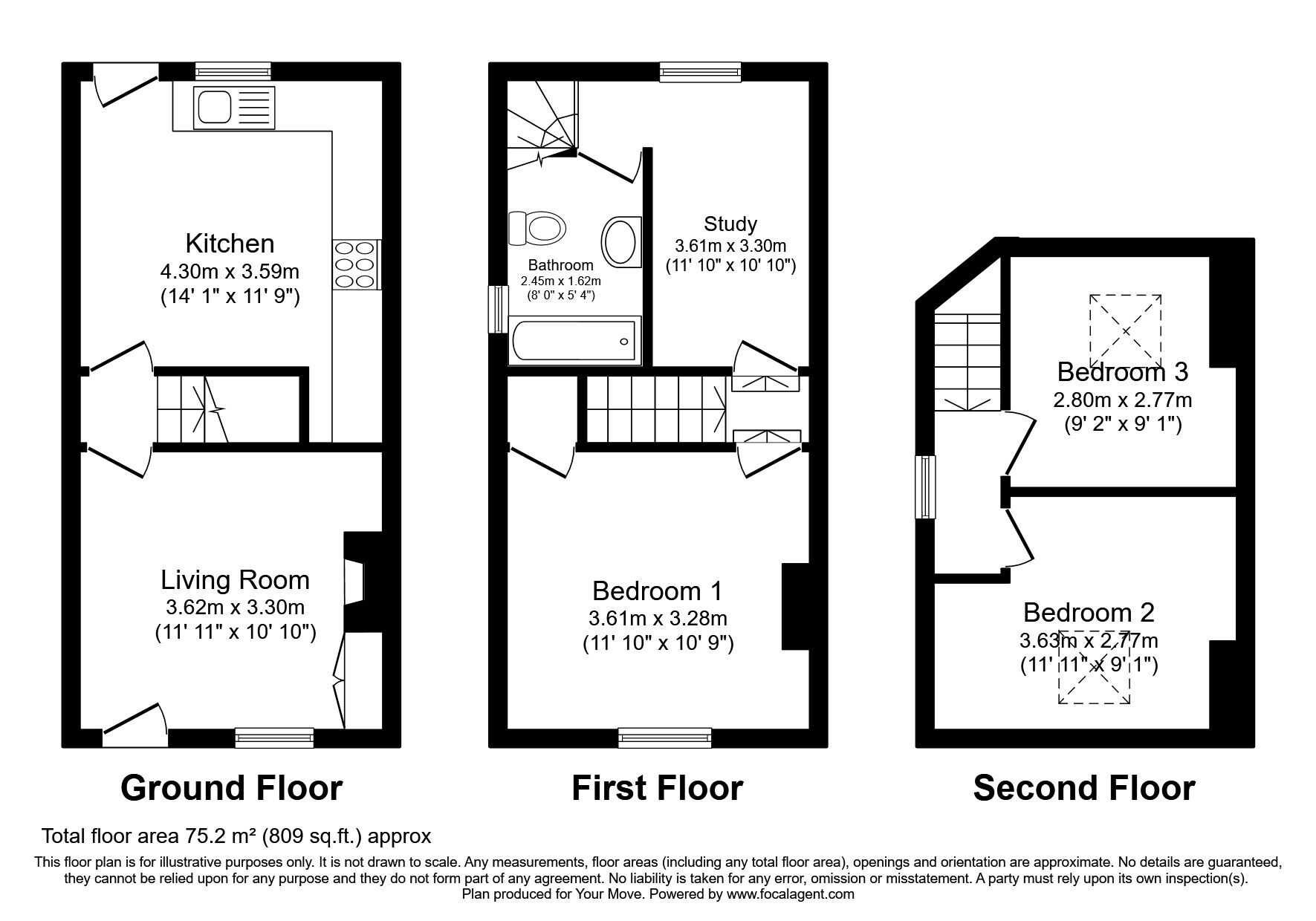 Floorplan of 3 bedroom End Terrace House for sale, Nursery Road, Tunbridge Wells, Kent, TN4