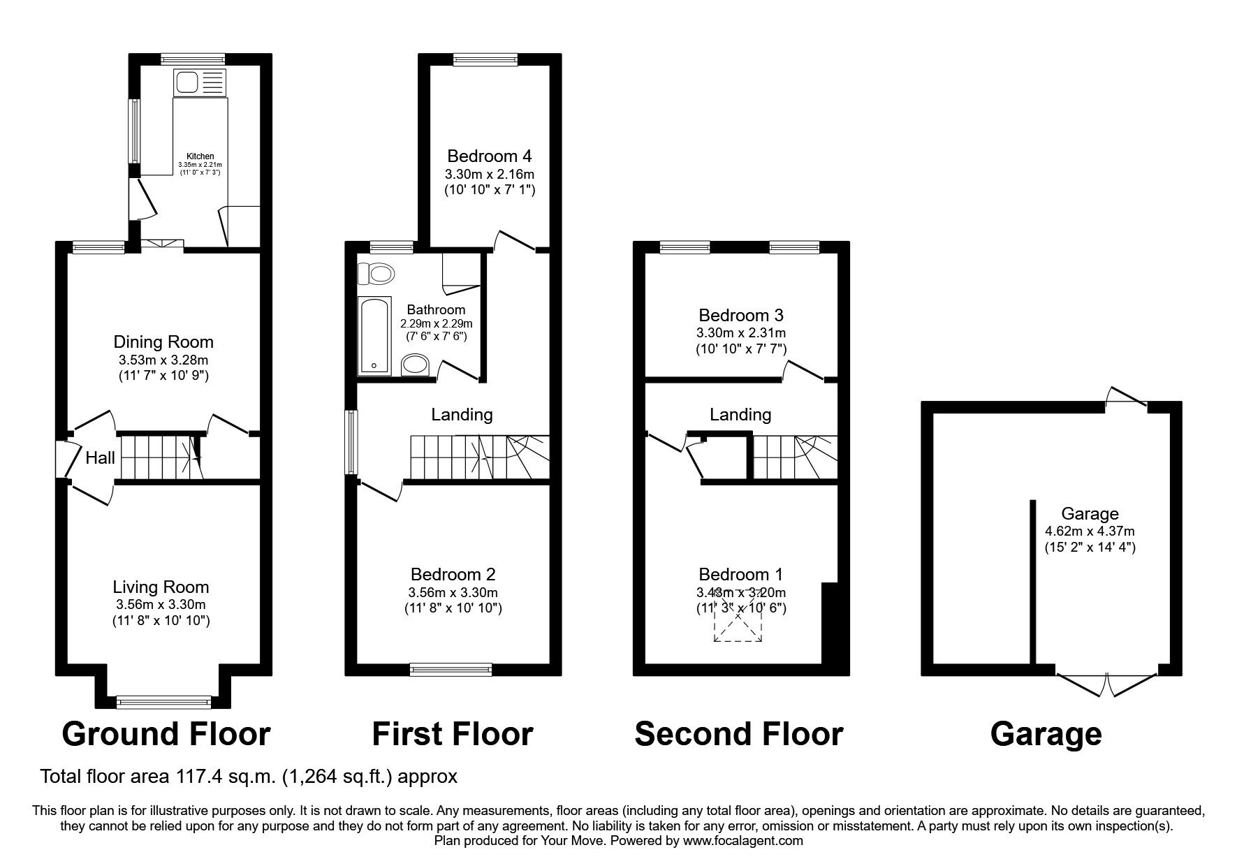 Floorplan of 4 bedroom Semi Detached House to rent, Woodland Road, Tunbridge Wells, Kent, TN4