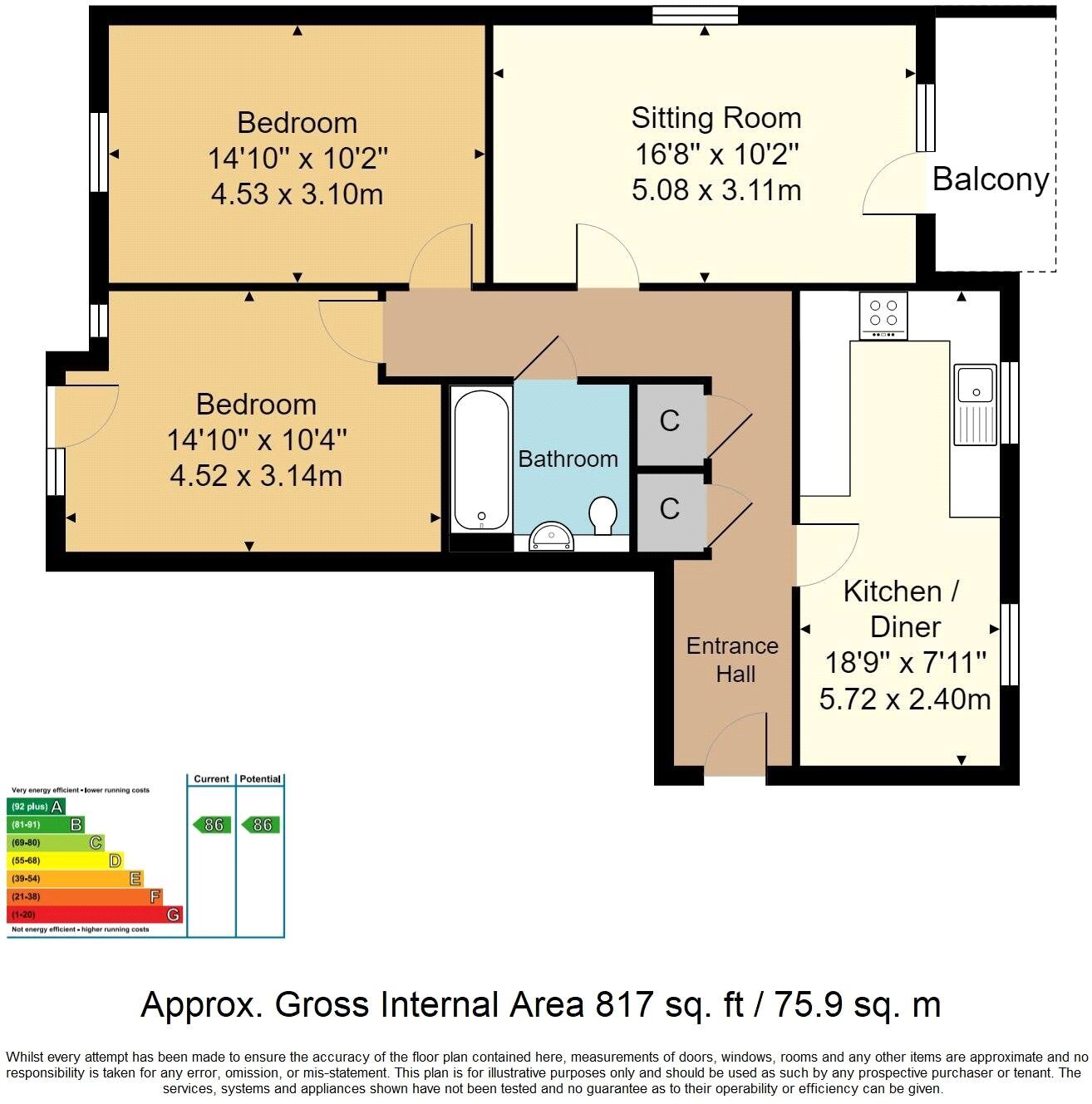Floorplan of 2 bedroom Flat for sale, Lakewood Drive, Tunbridge Wells, Kent, TN2