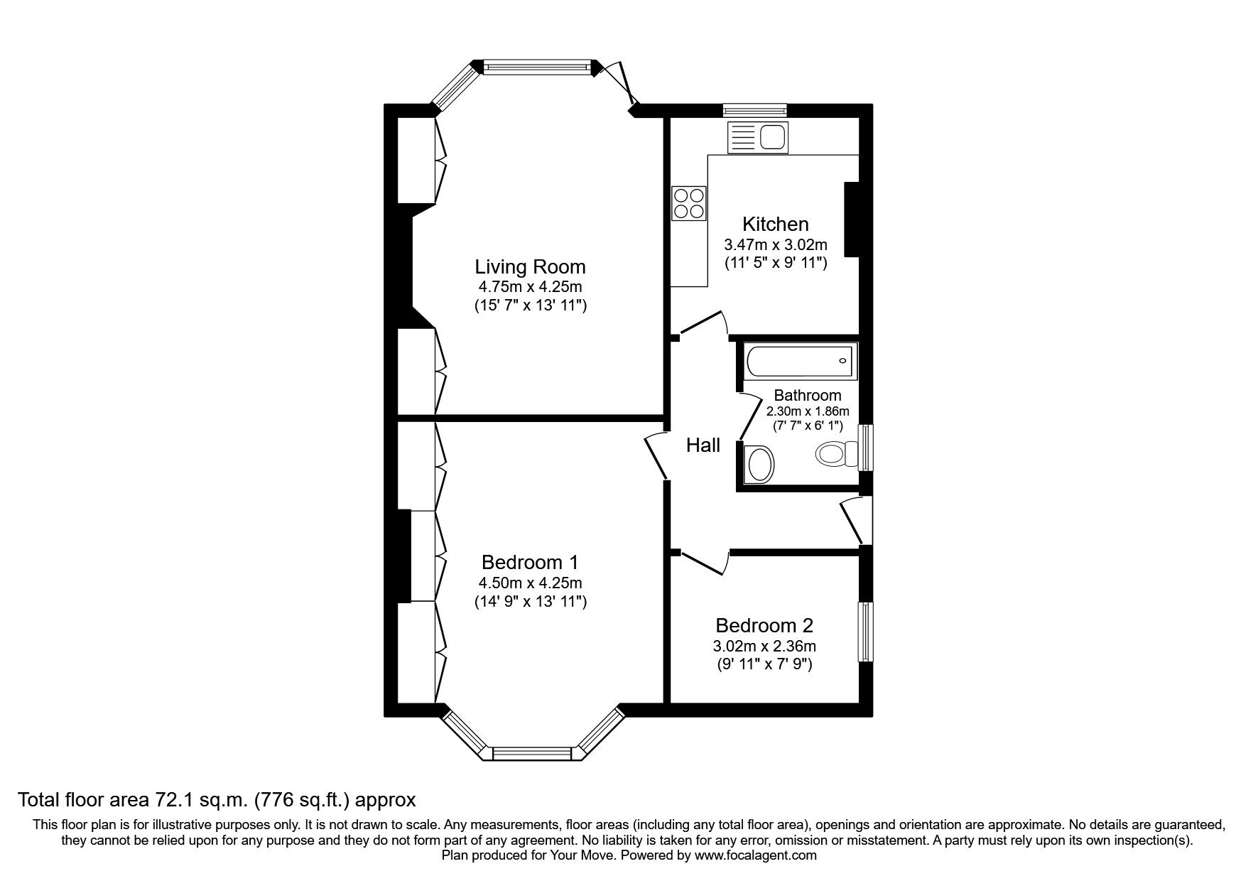 Floorplan of 2 bedroom  Flat to rent, Montacute Gardens, Tunbridge Wells, Kent, TN4