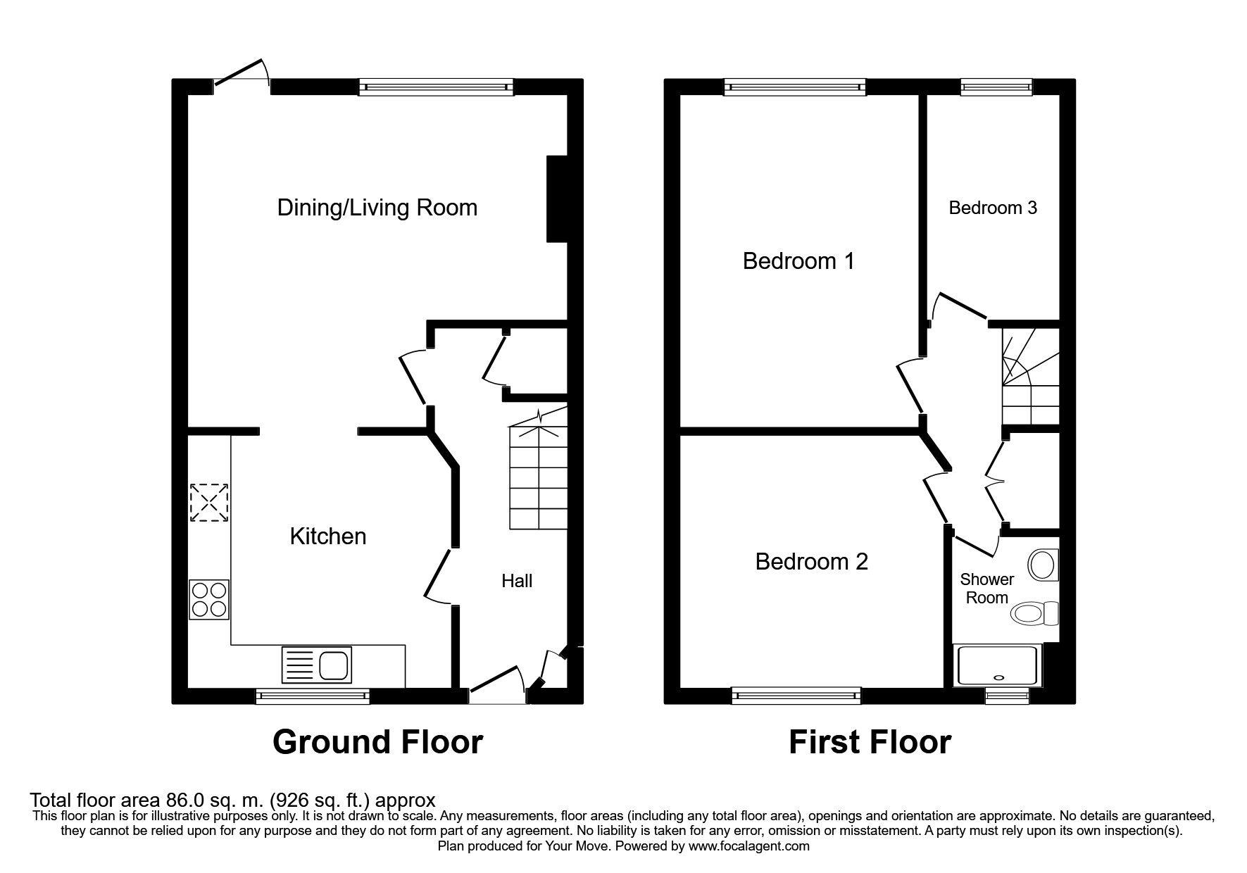 Floorplan of 3 bedroom End Terrace House to rent, Woodbury Close, Tunbridge Wells, Kent, TN4