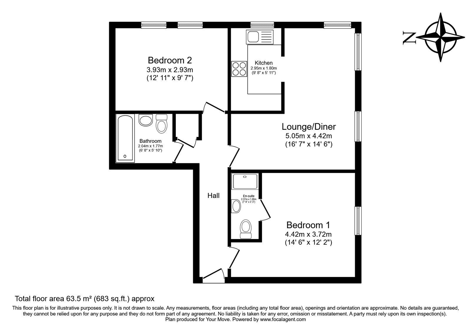 Floorplan of 2 bedroom  Flat for sale, Jackwood Way, Tunbridge Wells, Kent, TN1