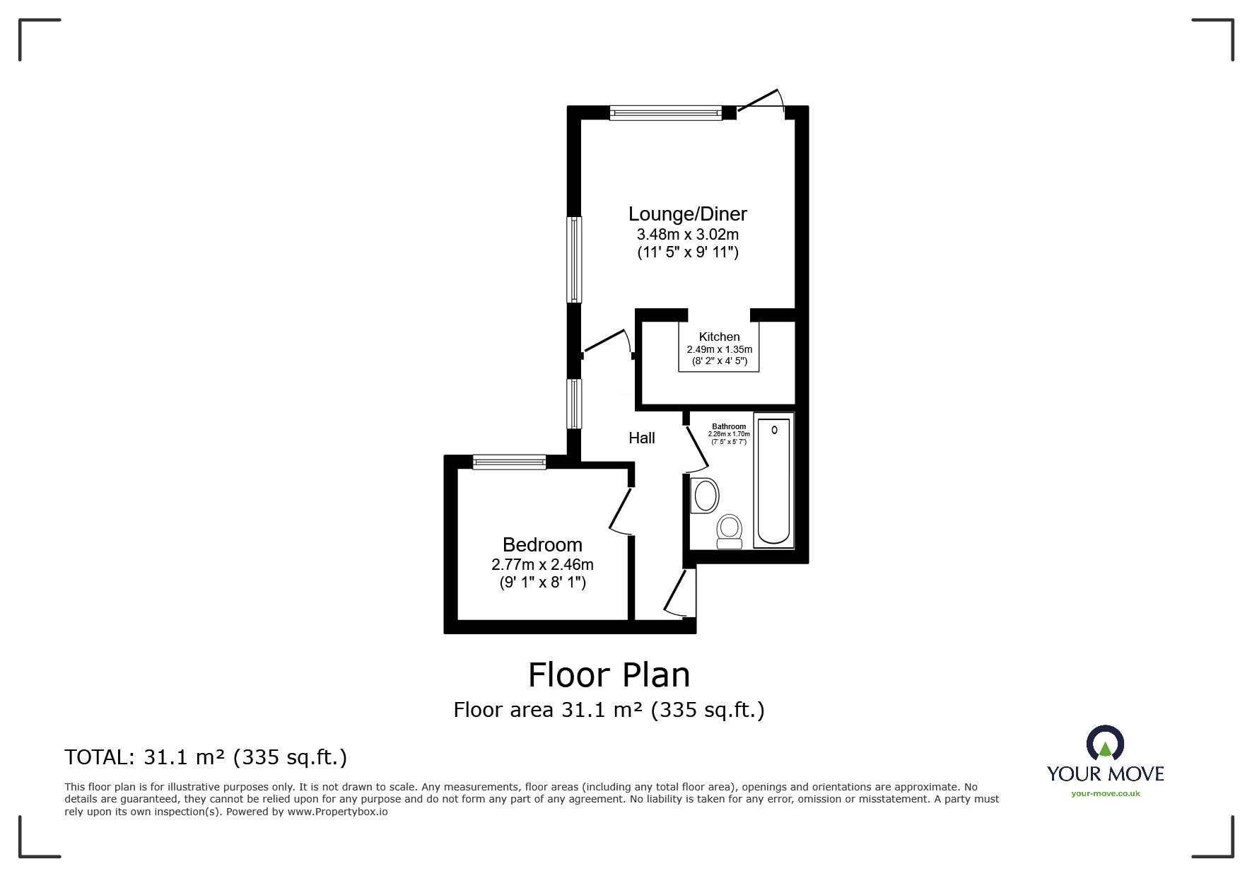 Floorplan of 1 bedroom Flat to rent, Grove Hill Road, Tunbridge Wells, Kent, TN1