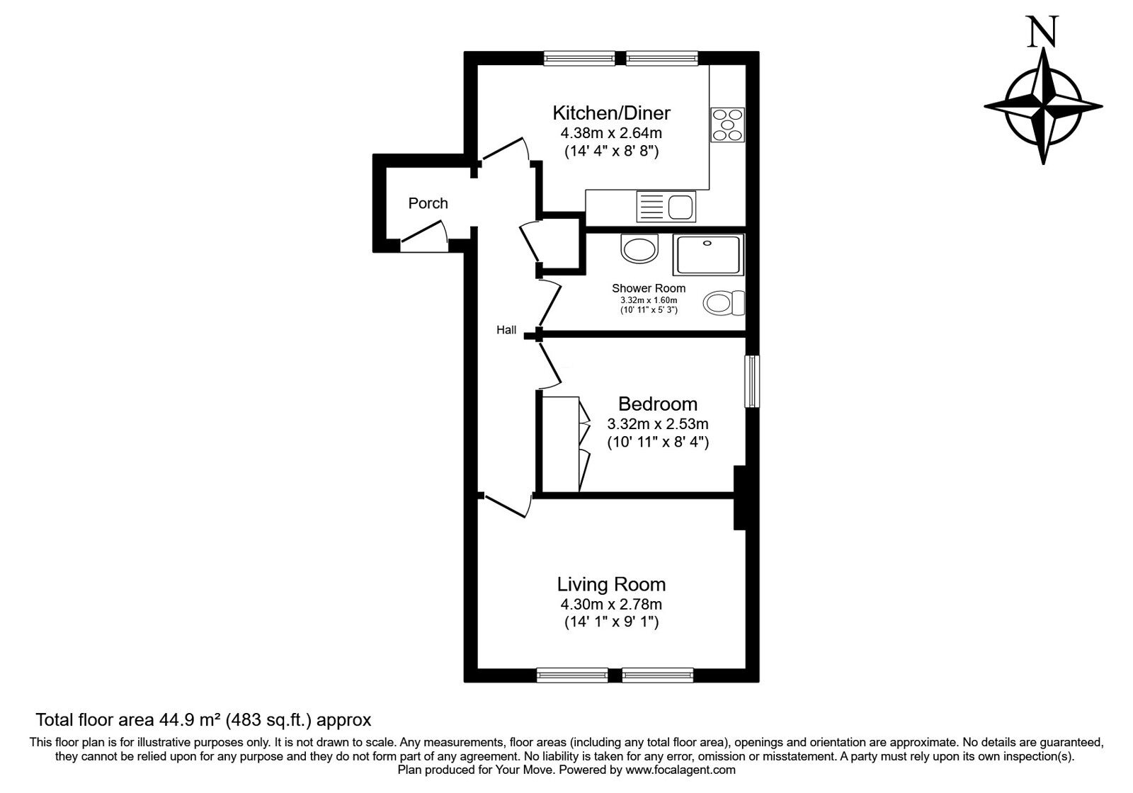 Floorplan of 1 bedroom Flat for sale, Molyneux Park Road, Tunbridge Wells, Kent, TN4