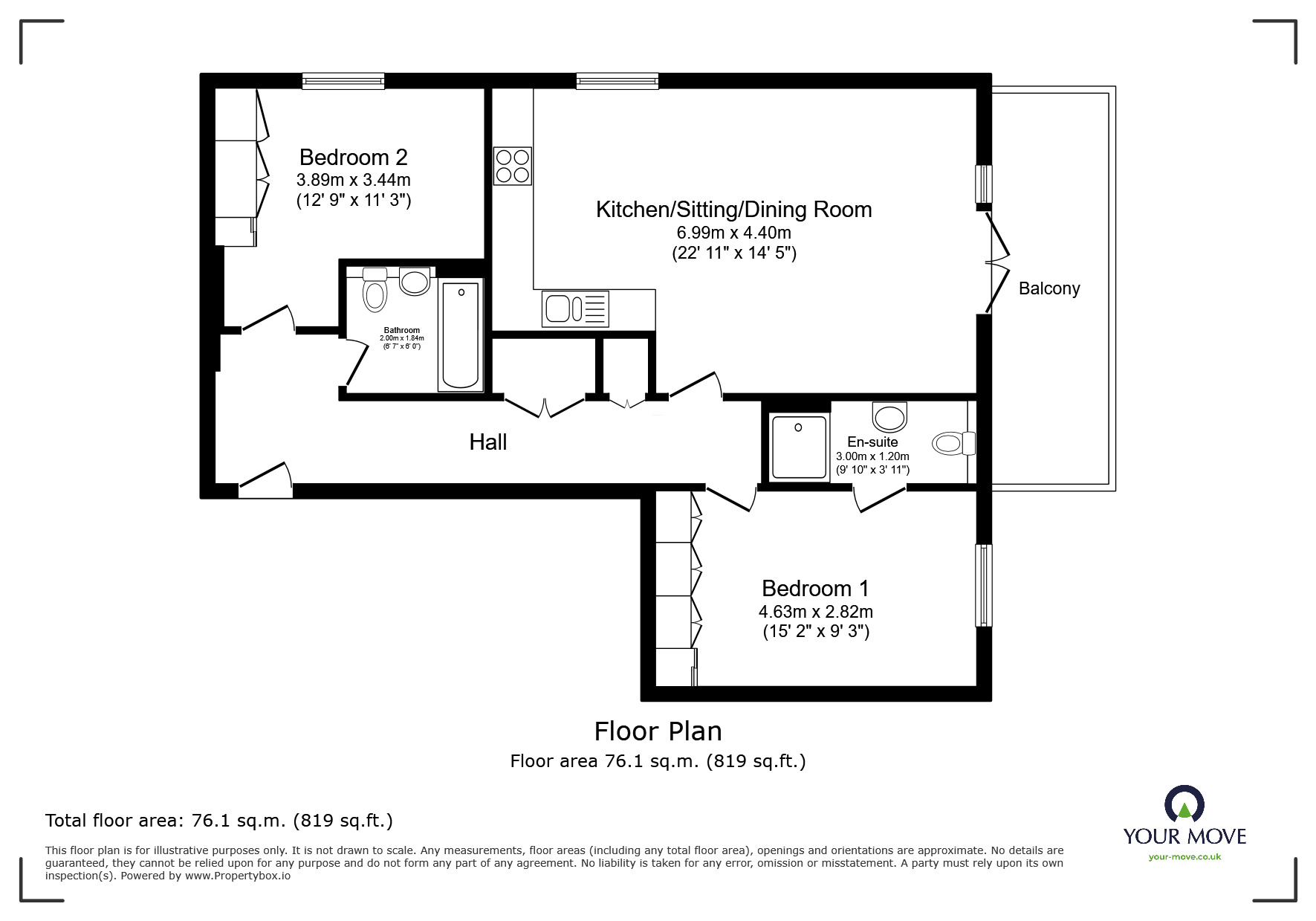 Floorplan of 2 bedroom  Flat for sale, Broadwater Down, Tunbridge Wells, Kent, TN2