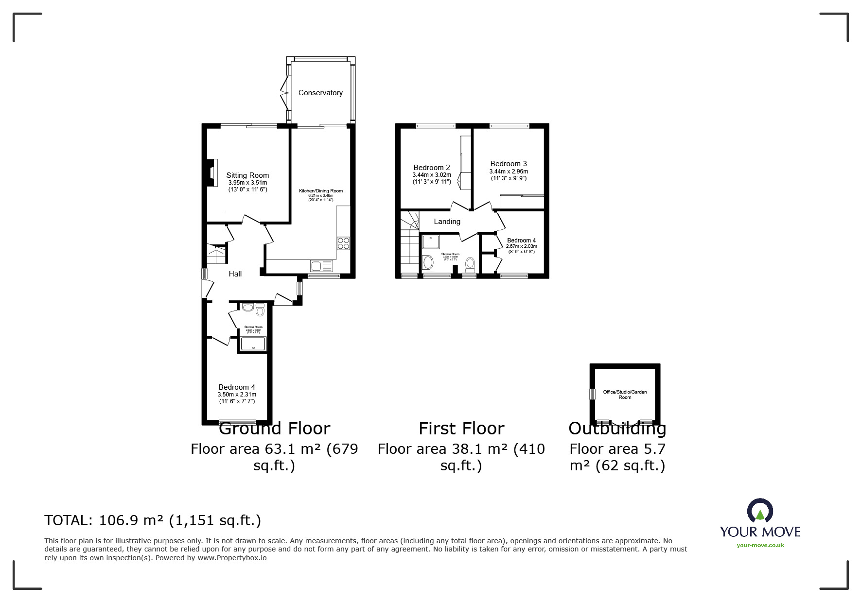 Floorplan of 4 bedroom End Terrace House to rent, Heskett Park, Pembury, Kent, TN2