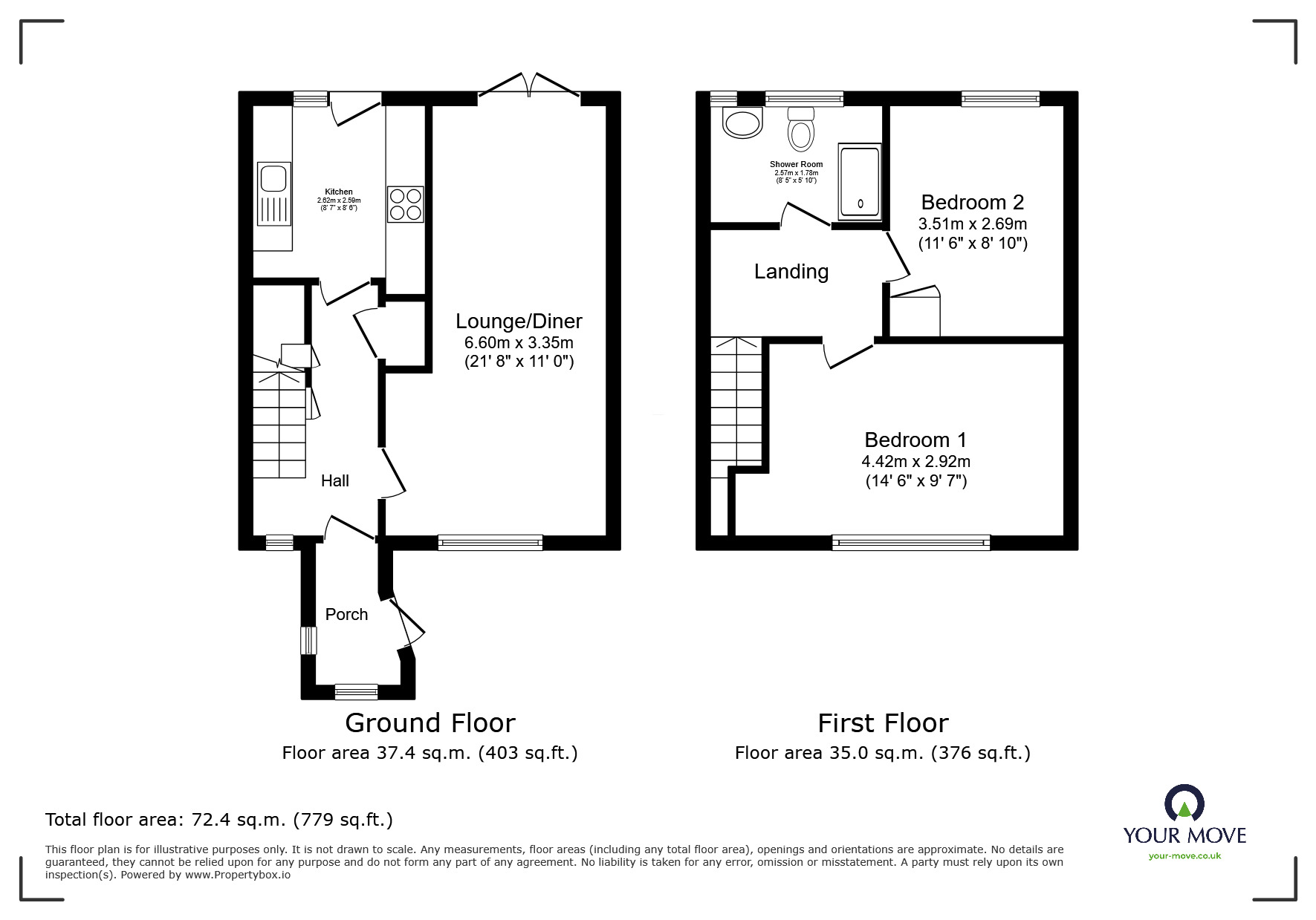 Floorplan of 2 bedroom Mid Terrace House for sale, Cranwell Road, Tunbridge Wells, Kent, TN4