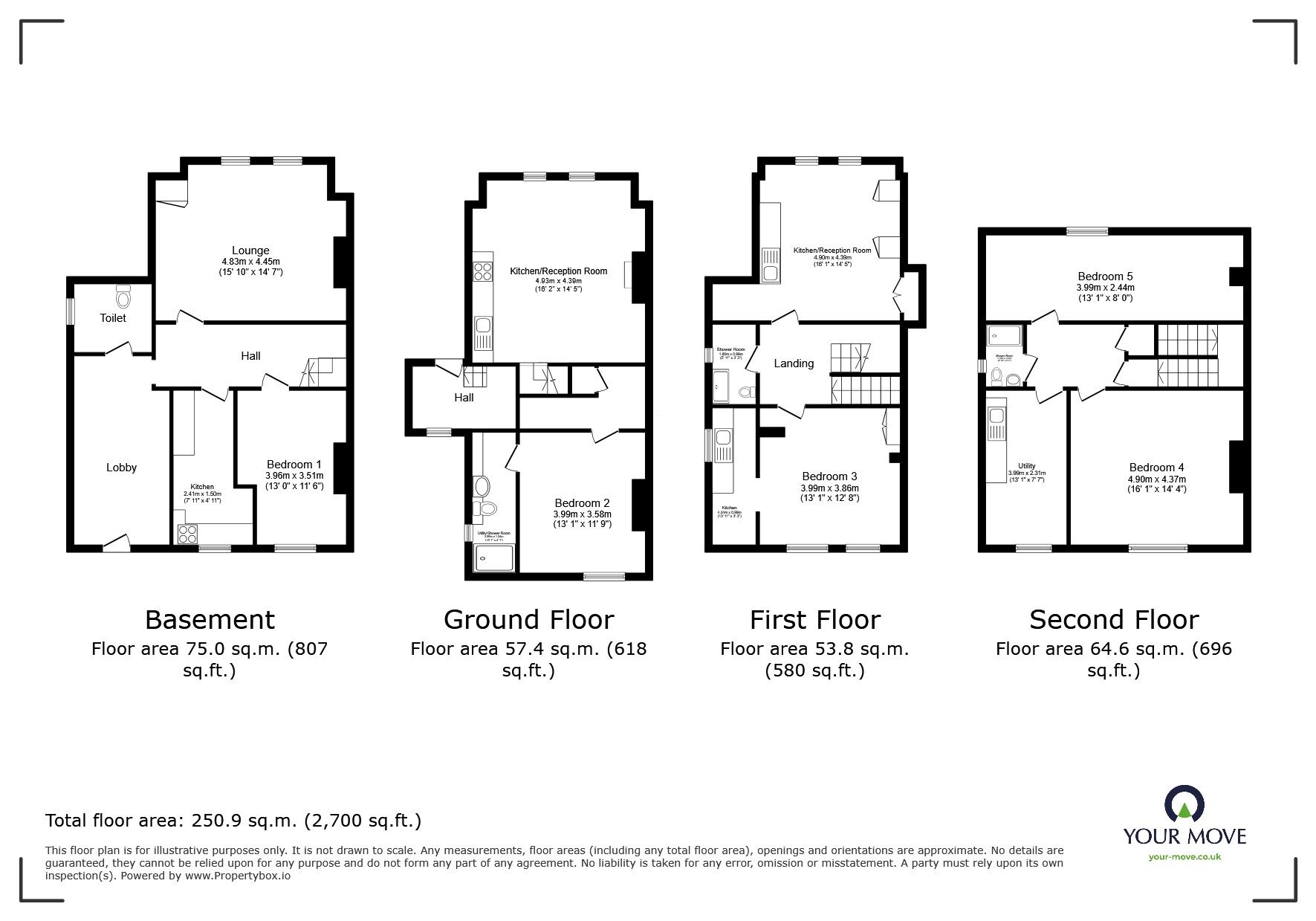 Floorplan of 5 bedroom Semi Detached House for sale, Upper Grosvenor Road, Tunbridge Wells, Kent, TN1