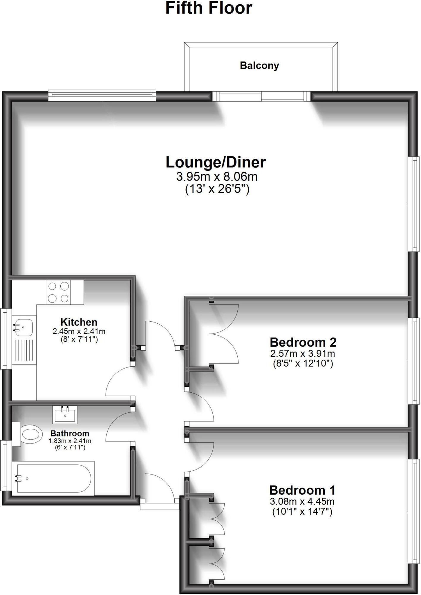 Floorplan of 2 bedroom  Flat to rent, Ferndale Close, Tunbridge Wells, Kent, TN2