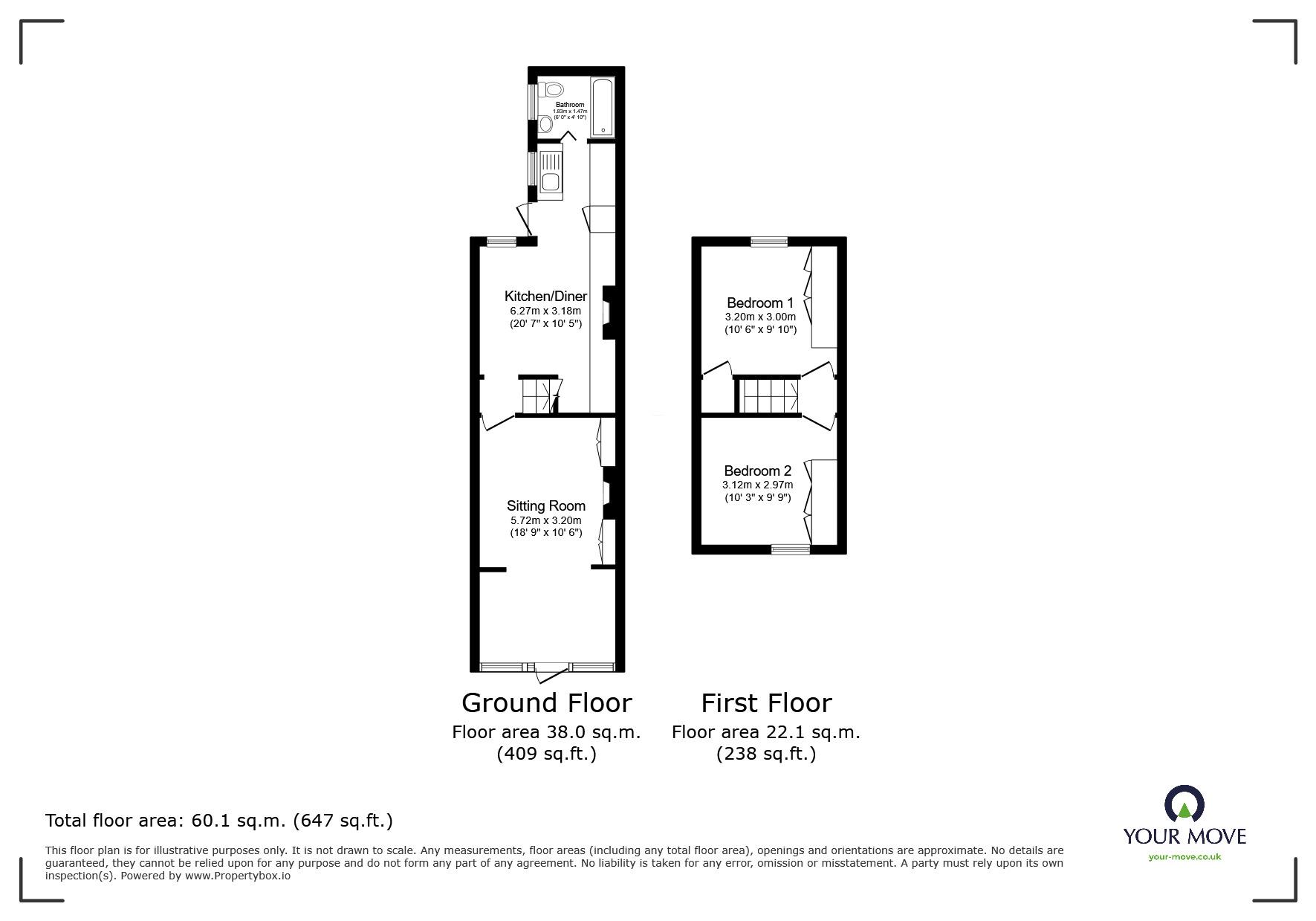 Floorplan of 2 bedroom End Terrace House to rent, Burdett Road, Tunbridge Wells, Kent., TN4