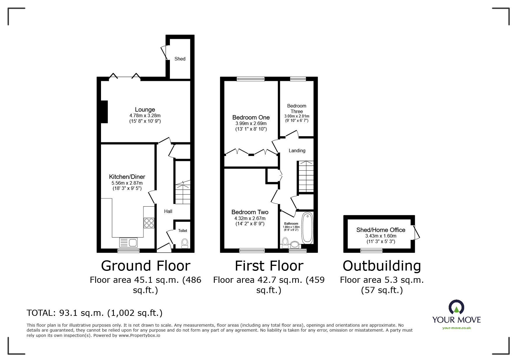 Floorplan of 3 bedroom End Terrace House for sale, Blakeway, Tunbridge Wells, Kent, TN2