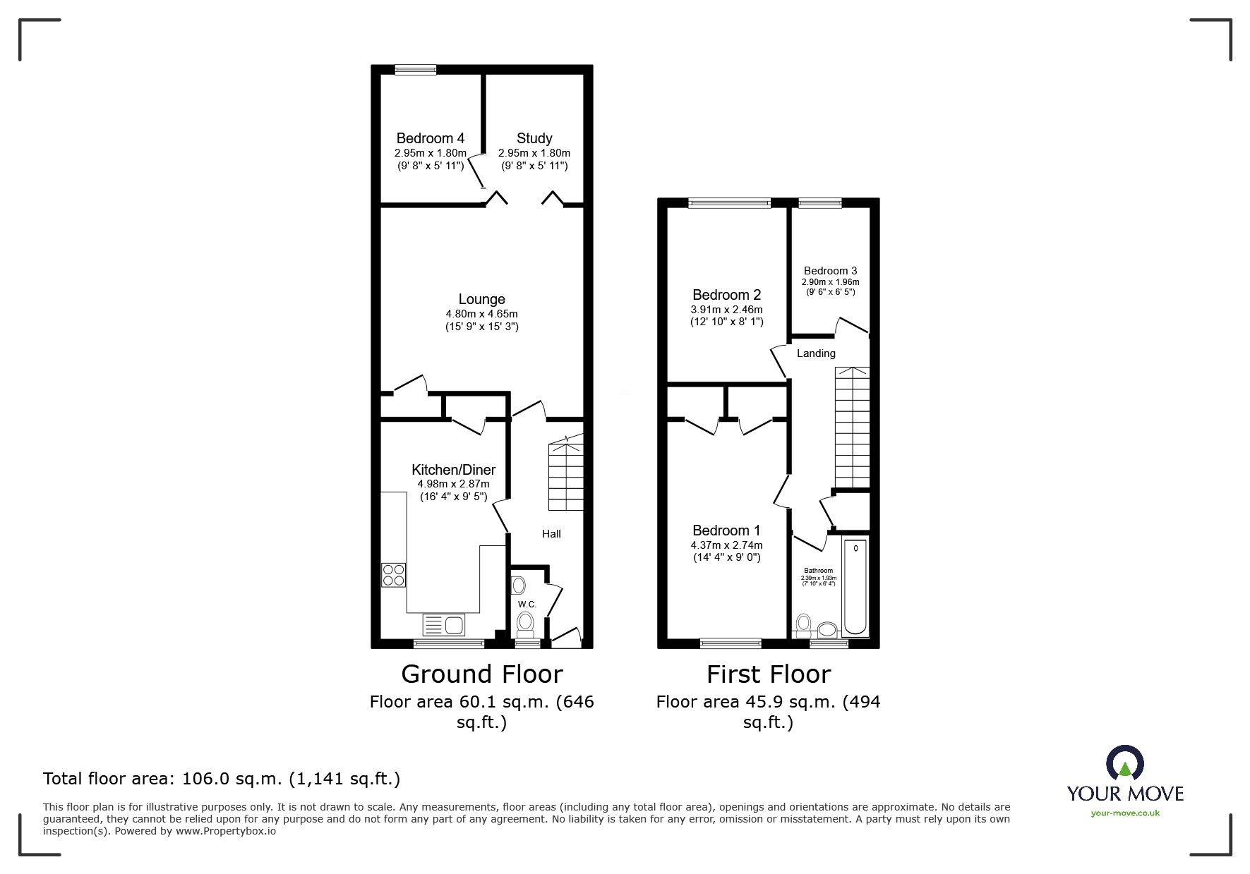 Floorplan of 4 bedroom Mid Terrace House to rent, Liptraps Lane, Tunbridge Wells, Kent, TN2