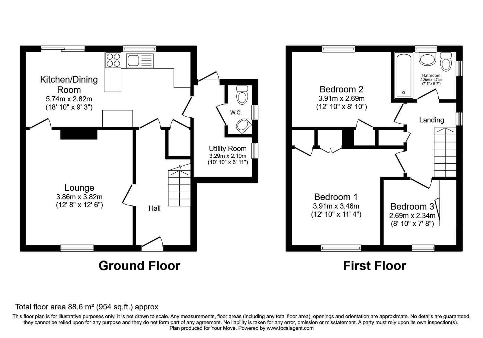Floorplan of 3 bedroom Semi Detached House for sale, Paddock Close, Fordcombe, Kent, TN3