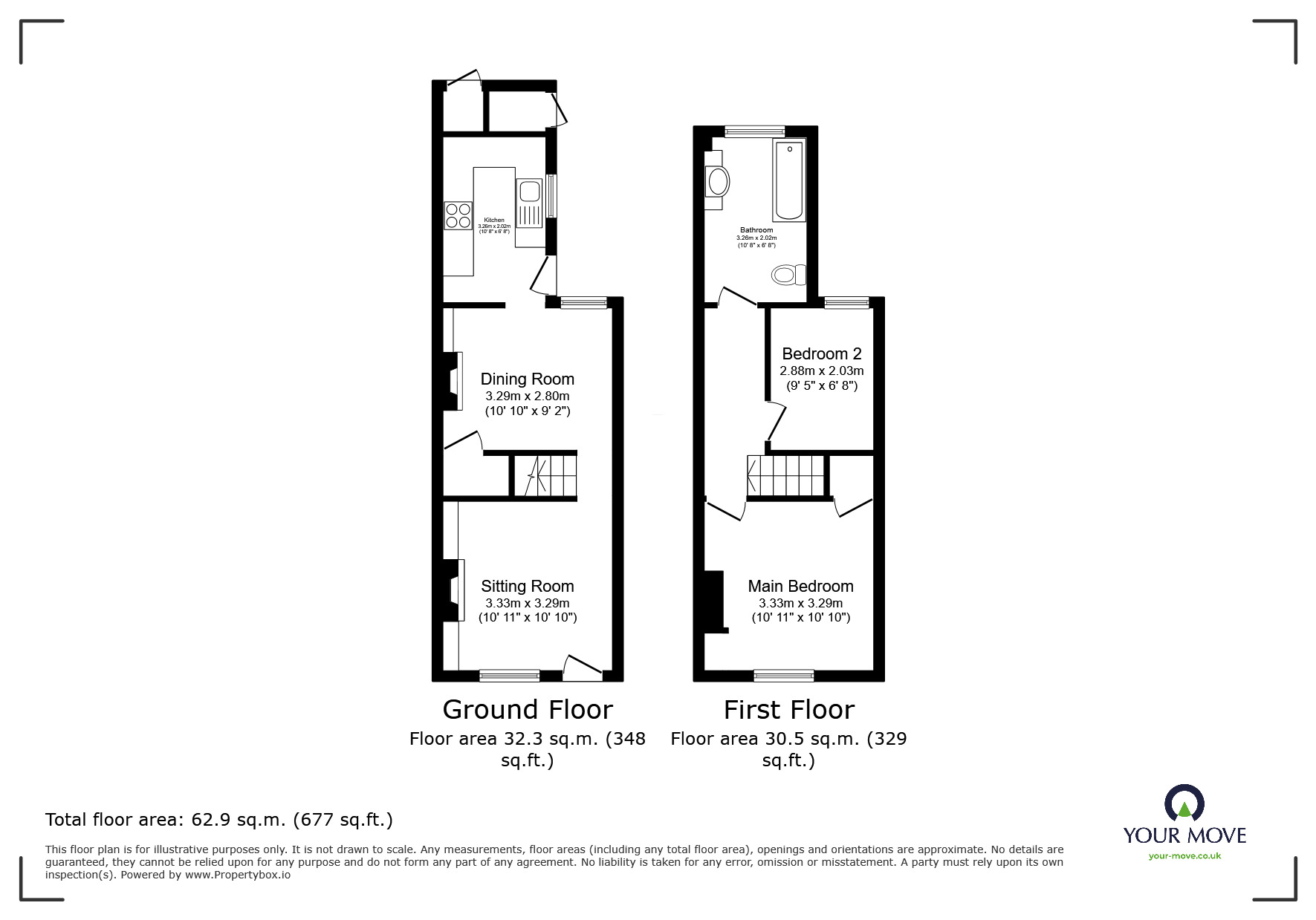 Floorplan of 2 bedroom Mid Terrace House for sale, Woodside Road, Tonbridge, Kent, TN9