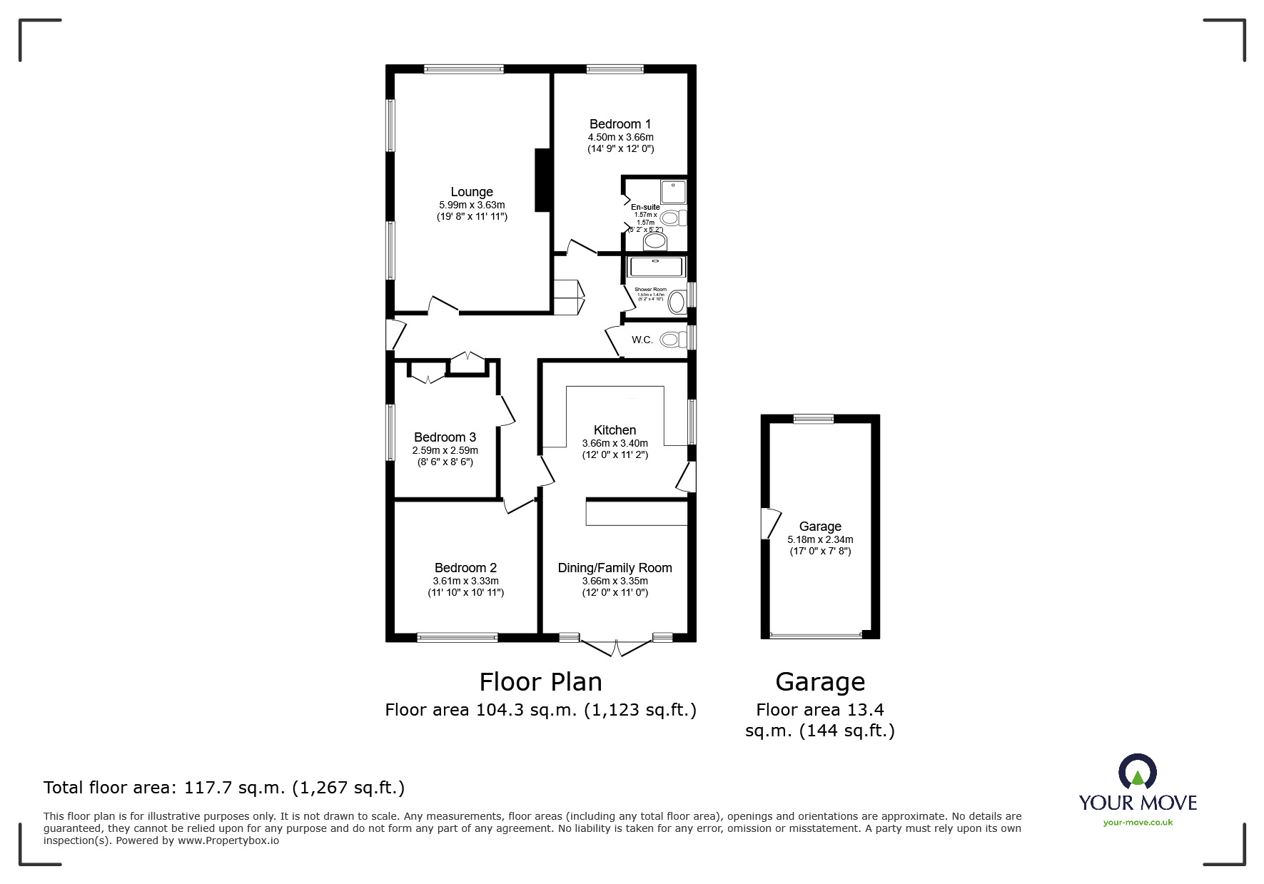 Floorplan of 3 bedroom Detached Bungalow for sale, Lower Green Road, Tunbridge Wells, Kent, TN4