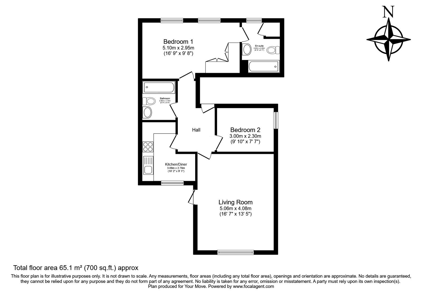 Floorplan of 2 bedroom Flat for sale, Cambridge Gardens, Tunbridge Wells, Kent, TN2