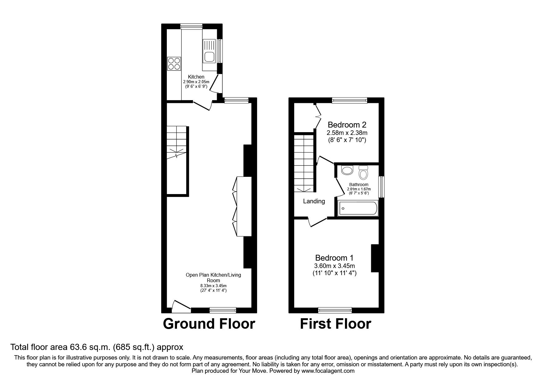 Floorplan of 2 bedroom End Terrace House for sale, Southwood Road, Tunbridge Wells, Kent, TN4