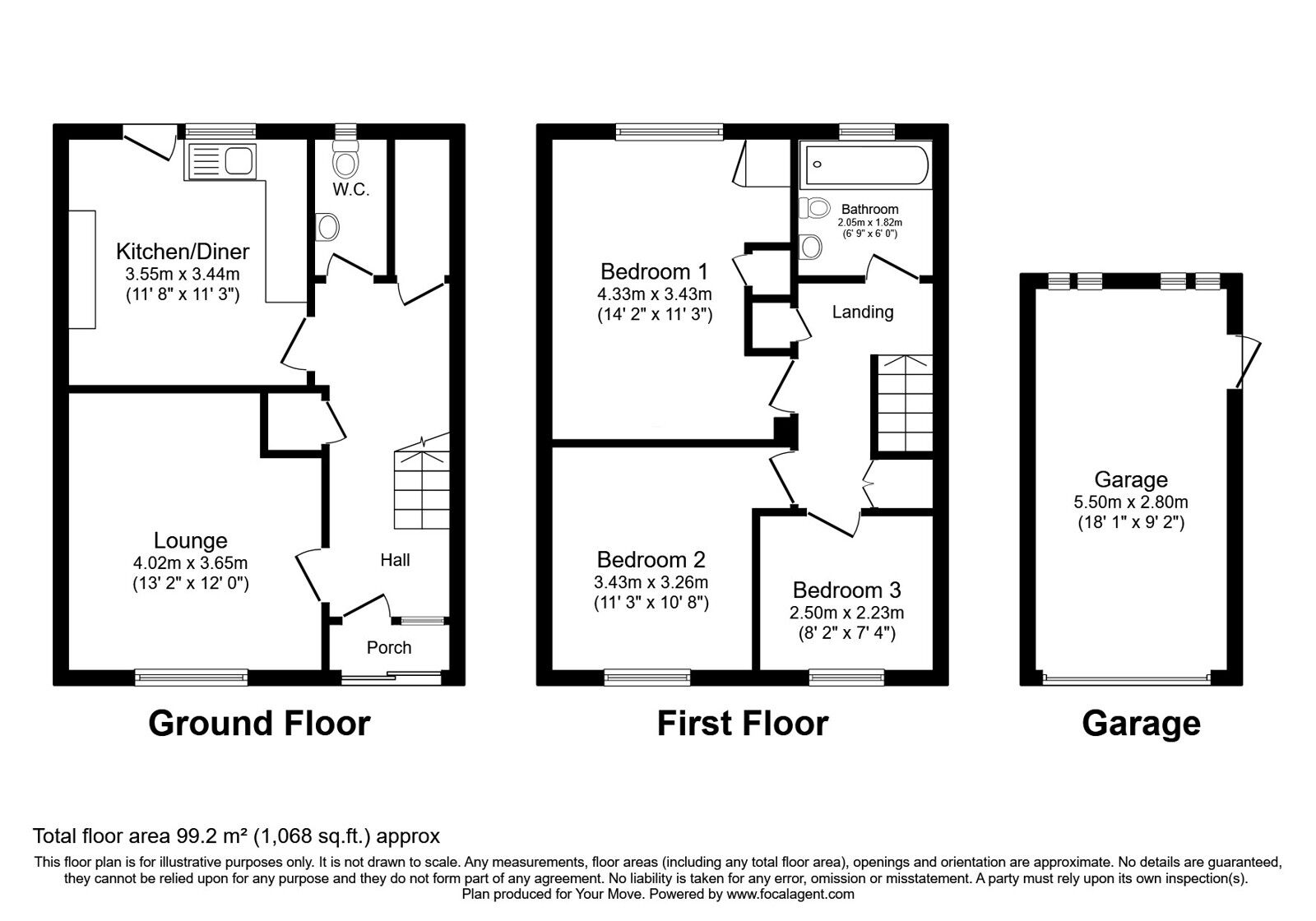 Floorplan of 3 bedroom Mid Terrace House for sale, Rowan Tree Road, Tunbridge Wells, Kent, TN2