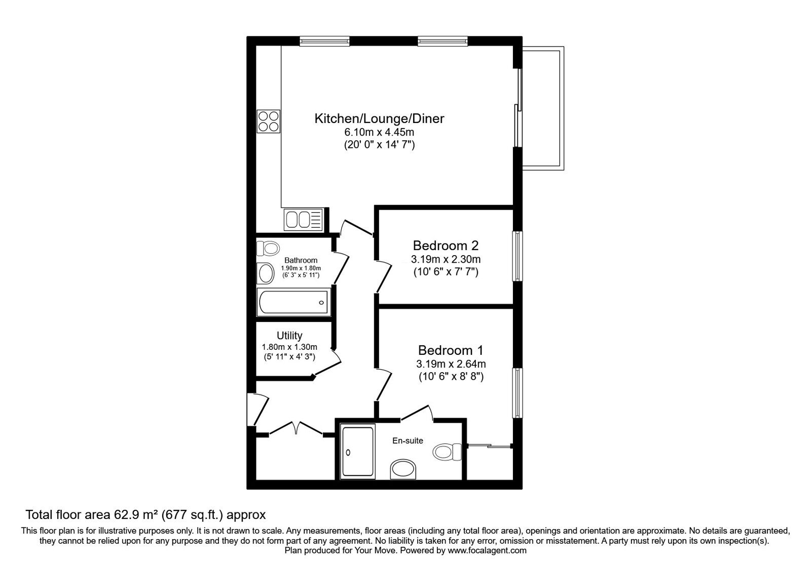 Floorplan of 2 bedroom  Flat for sale, Regent House, 2 Herald Gardens, Tunbridge Wells, Kent, TN2