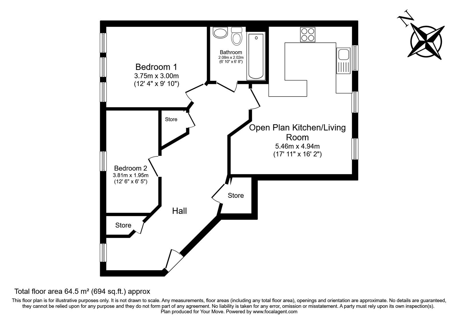 Floorplan of 2 bedroom  Flat for sale, Addison Road, Tunbridge Wells, Kent, TN2
