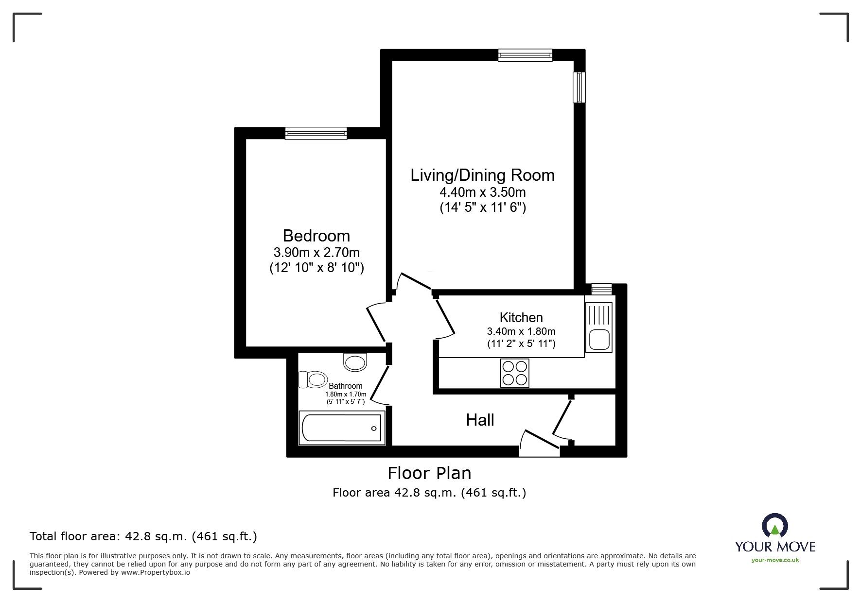 Floorplan of 1 bedroom  Flat to rent, Grosvenor Road, Tunbridge Wells, Kent, TN1
